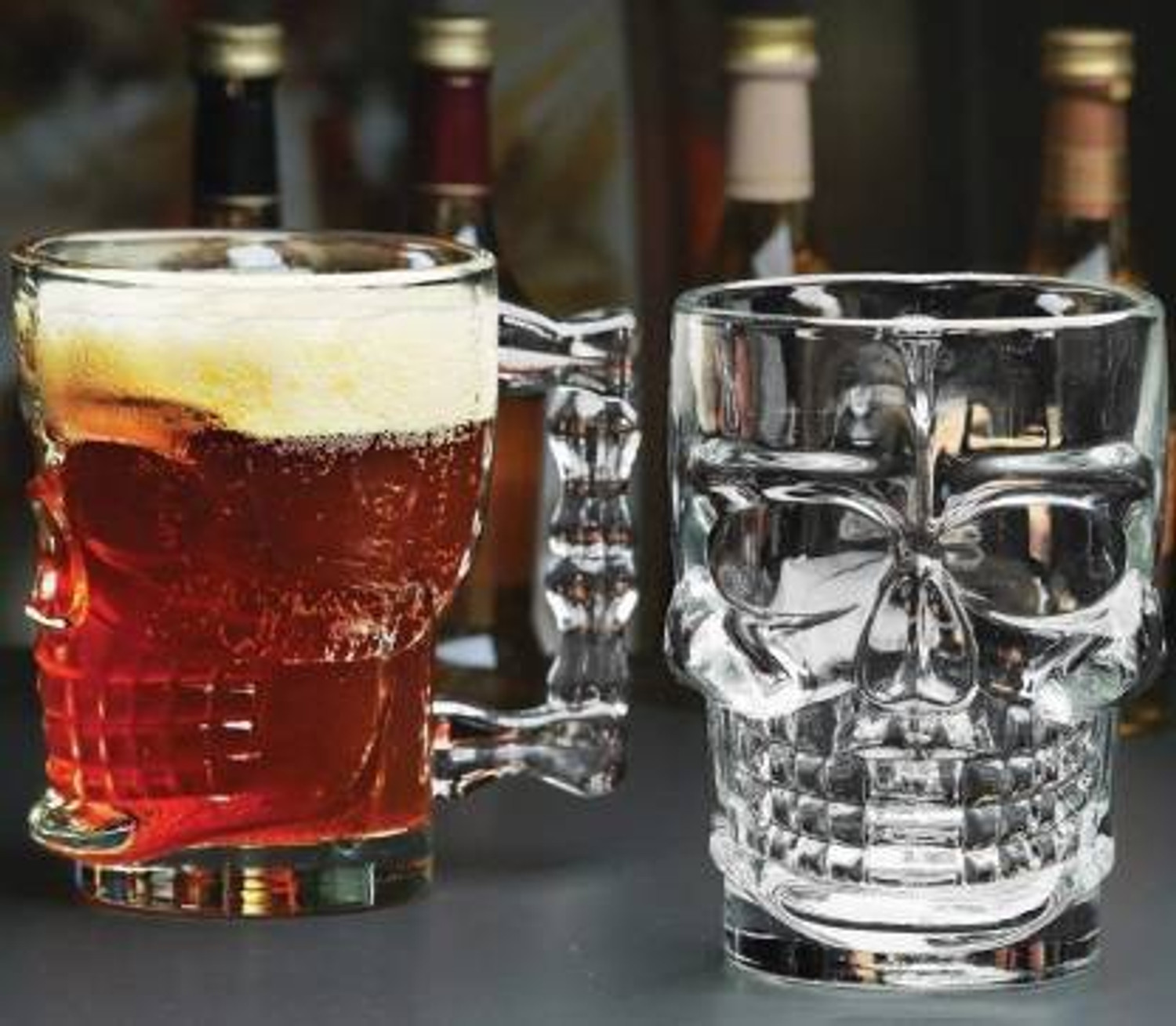 Image of WHOLESALE BAY (Pack of 2) Human Skull /Skeleton Crystal Clear Lead-Free Beer Glass Beer Mug set of 1 Glass Set Glass Beer Mug