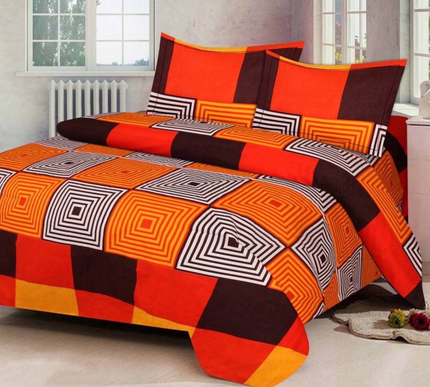 Ashu Decor Microfiber Double Flat 160 TC 3D Printed 1 Bedsheet with 2 Pillow Covers