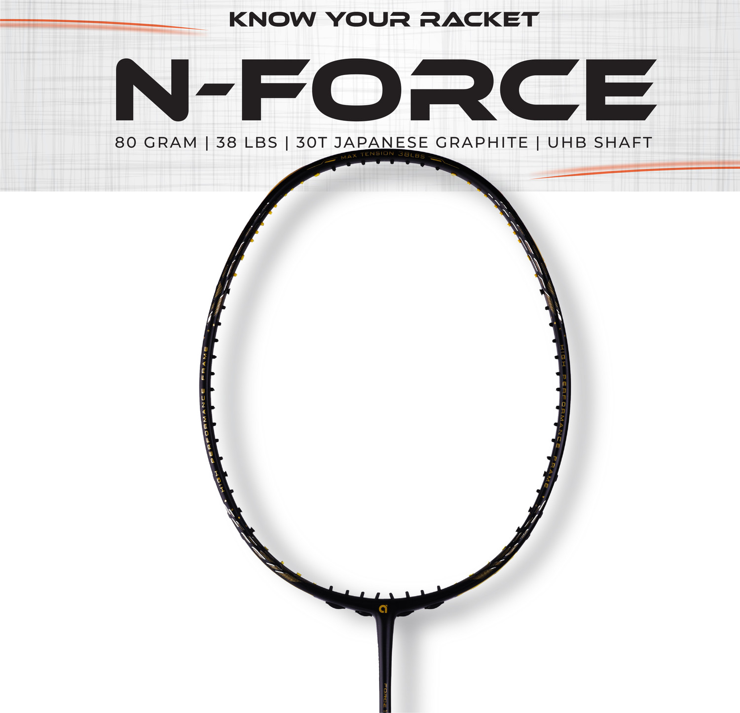 Image of apacs N-Force 111 (Ultra Graphite, 38LBS) Black, Gold Unstrung Badminton Racquet