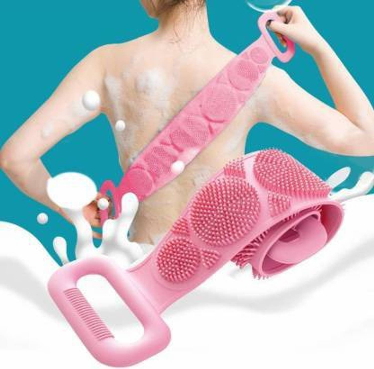 ABR Silicone Back Scrubber, Bath Shower,Body Massage Brush Silicone Bath Towel Body Brush Belt, Cleaning Shower Strap, Double-Sided Washing Peeth Scrubber for Men & Women (Multicolor)