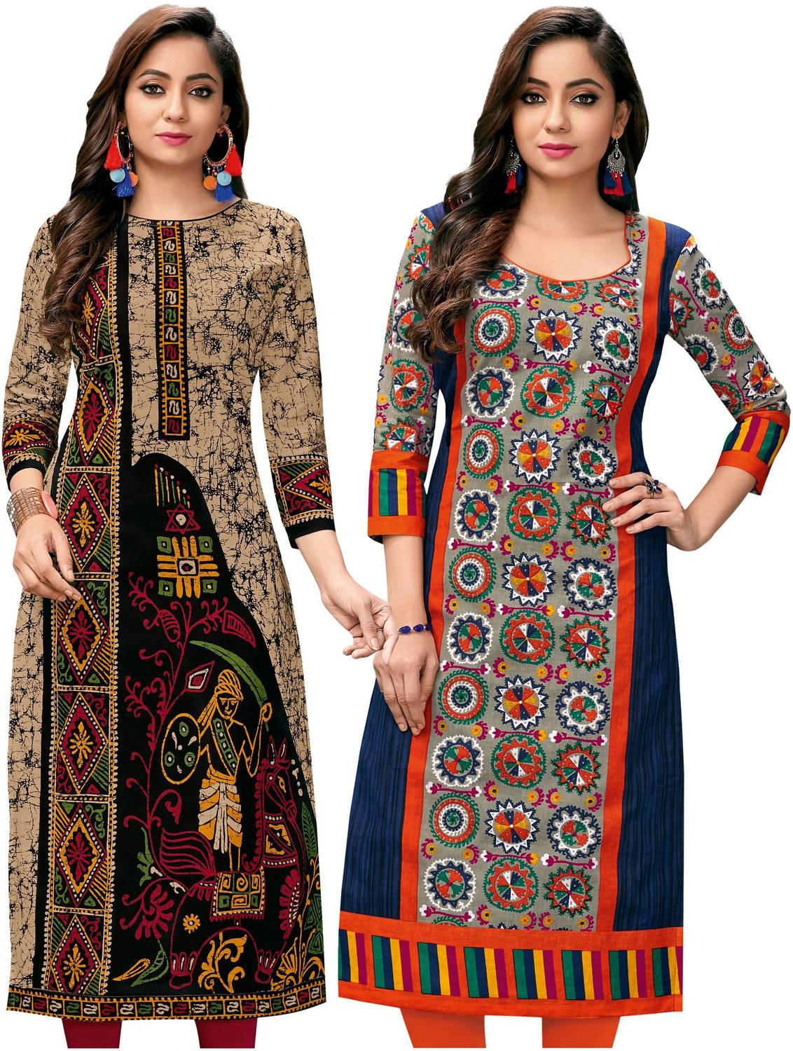 Jevi Prints Pack of 2 Women Printed Pure Cotton Straight Kurta (B