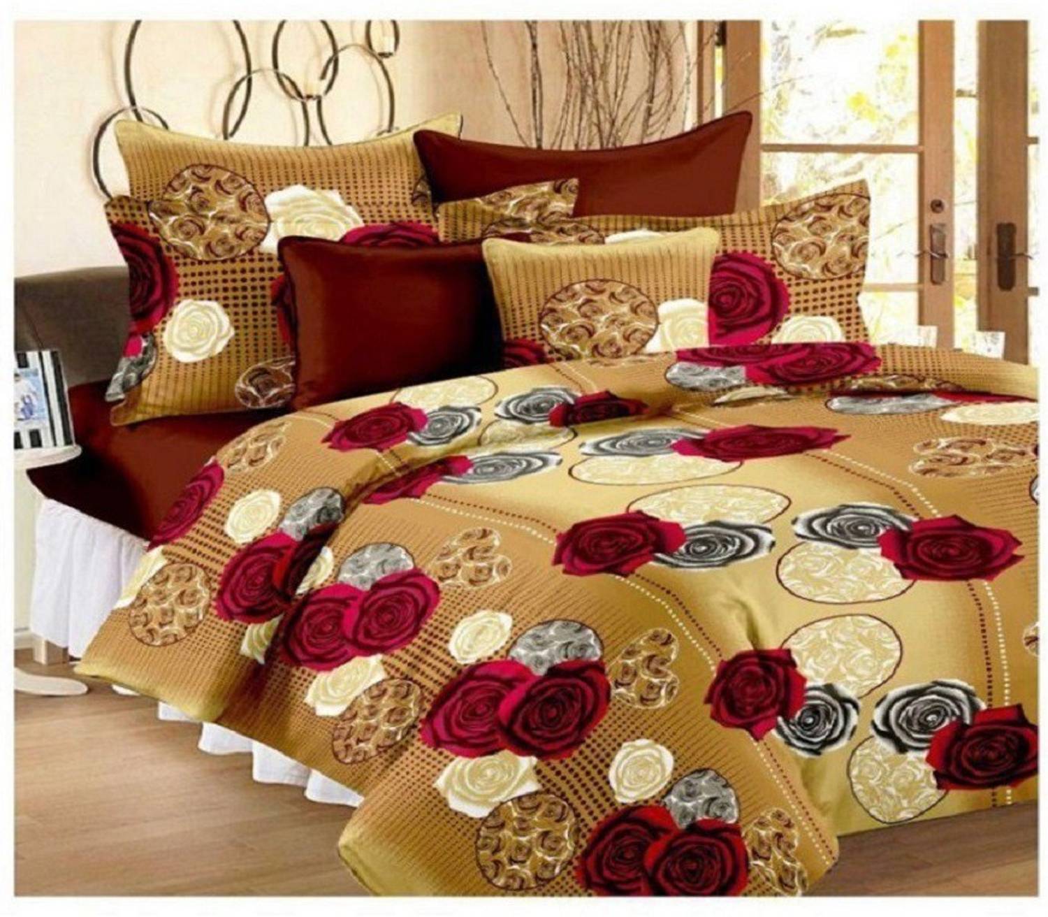 Aradhya Products Microfiber Double Flat 140 TC 3D Printed 1 Bedsheet with 2 Pillow Covers