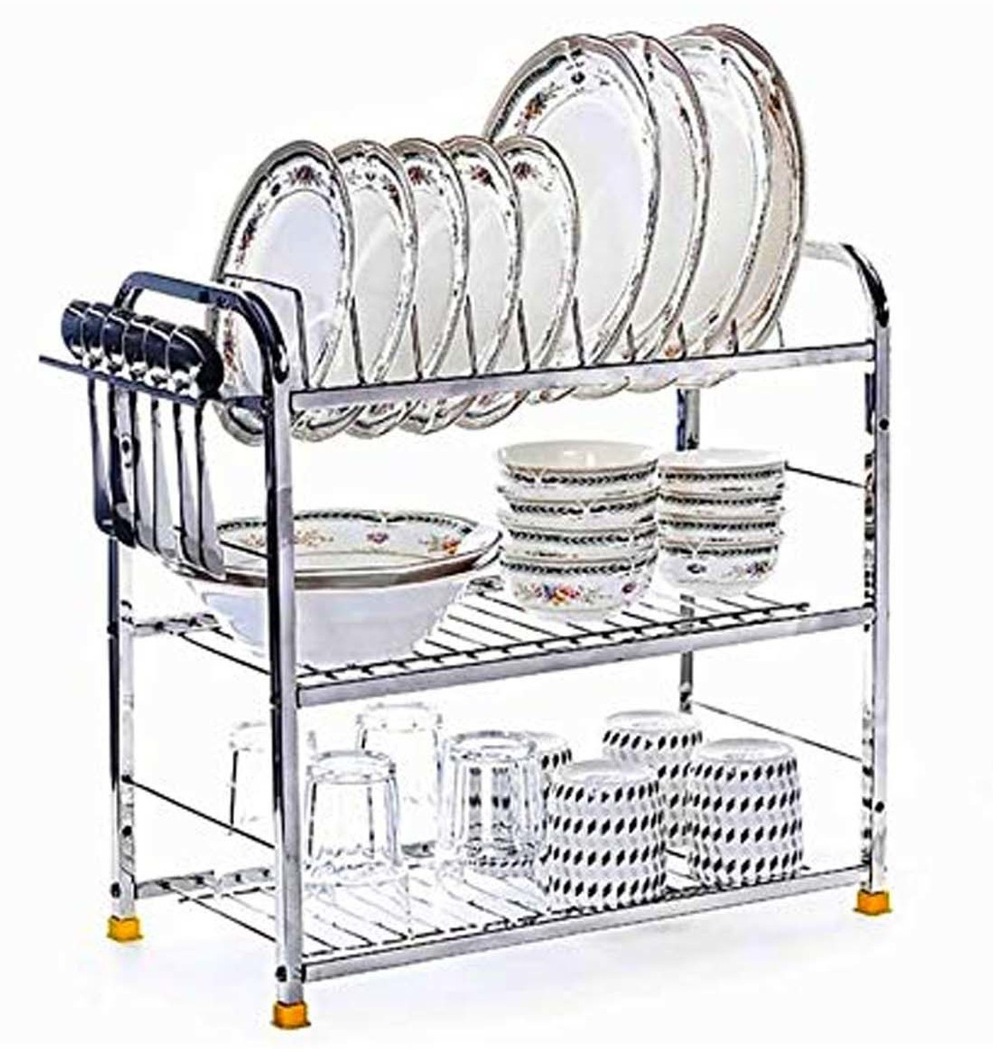 Image of Nexus Lifestyle Utensil Kitchen Rack Steel 3 Shelf 18 x 18 inch Mount Kitchen Utensils Rack /Kitchen Dish Rack /Kitchen Utensils Rack /Modern Kitchen Storage Rack /Kitchen Organizer /Utensils Rack with Plate & Cutlery Stand