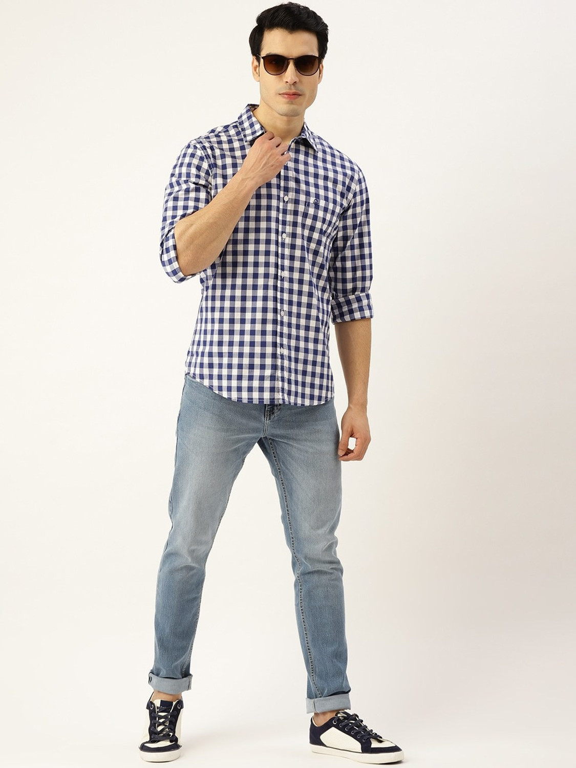 Image of United Colors of Benetton Men Checkered Casual Blue Shirt