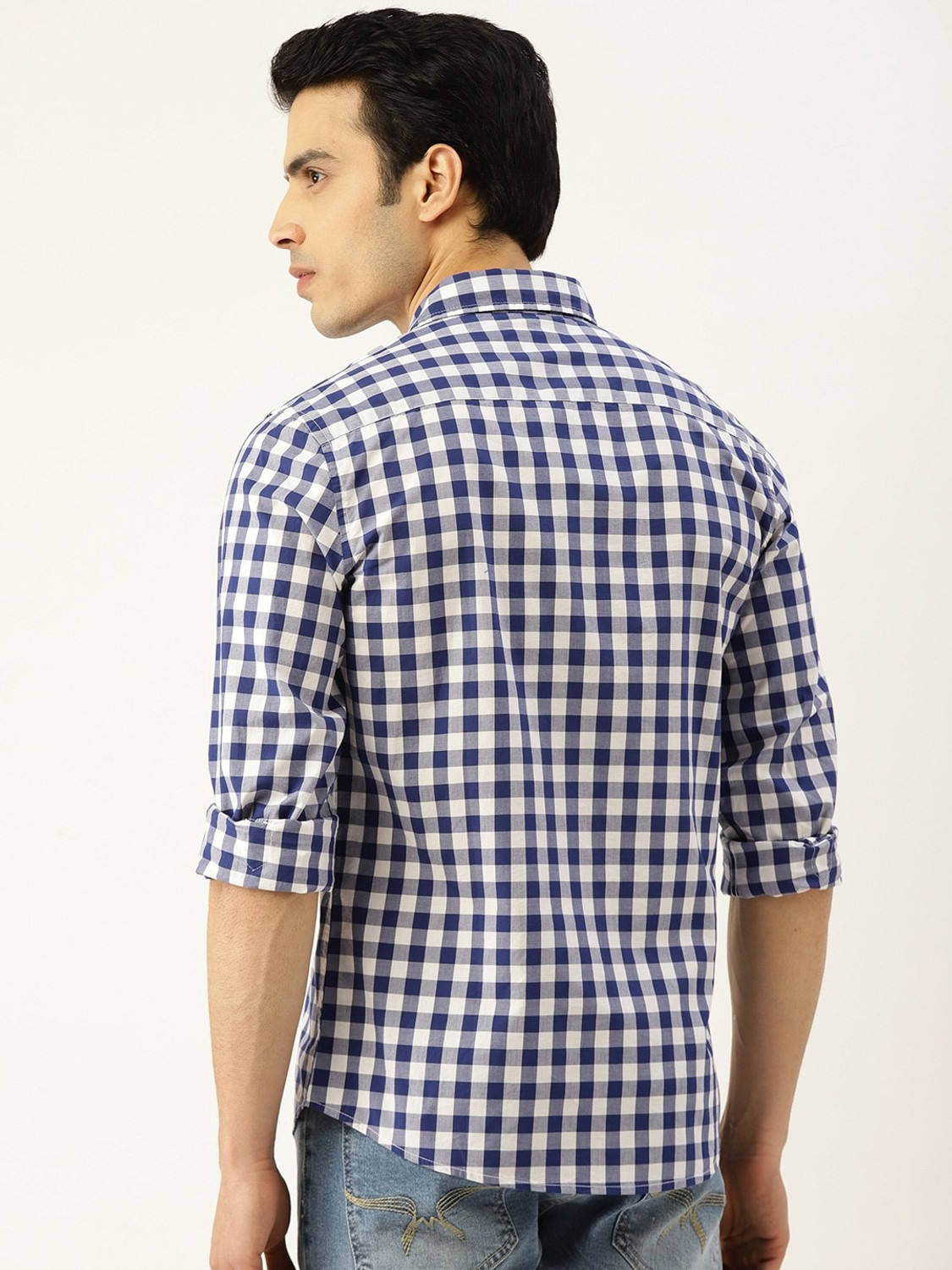 Image of United Colors of Benetton Men Checkered Casual Blue Shirt