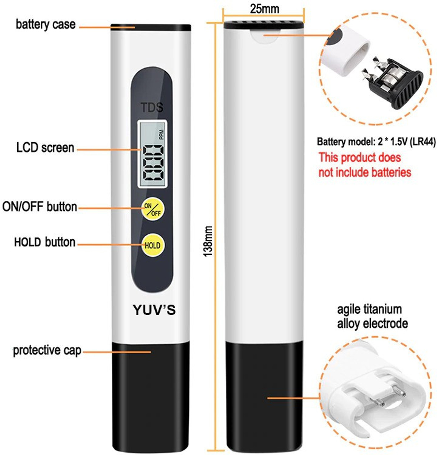 Image of YUV Digital LCD Pre-Calibrated TDS Meter Tester Portable Pen 0.01 High Accurate Filter Measuring Water Quality Purity Test Analyzer Tool for Aquarium Pool Hydroponics & Drinking RO Water Digital TDS Meter