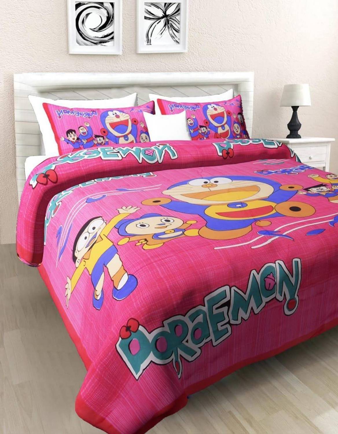 avtar Cotton Queen Flat 165 TC Cartoon 1 Bedsheet with 2 Pillow Covers