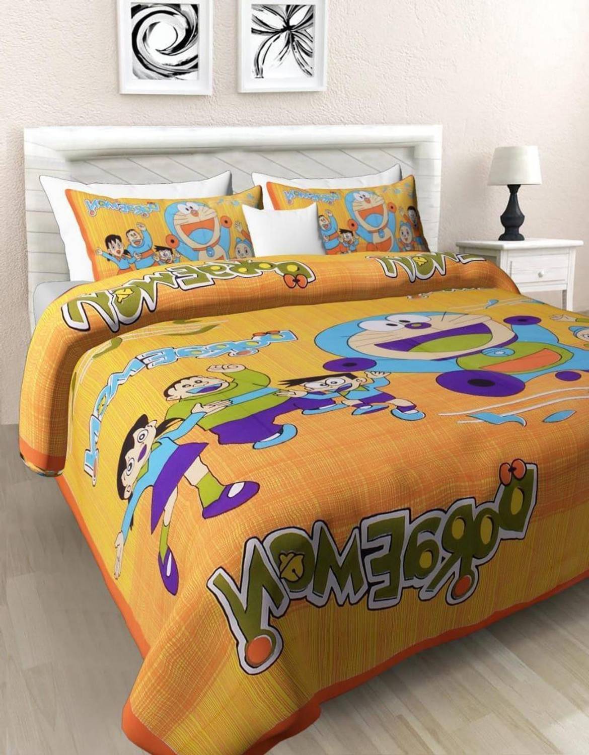 avtar Cotton Queen Flat 165 TC Cartoon 1 Bedsheet with 2 Pillow Covers