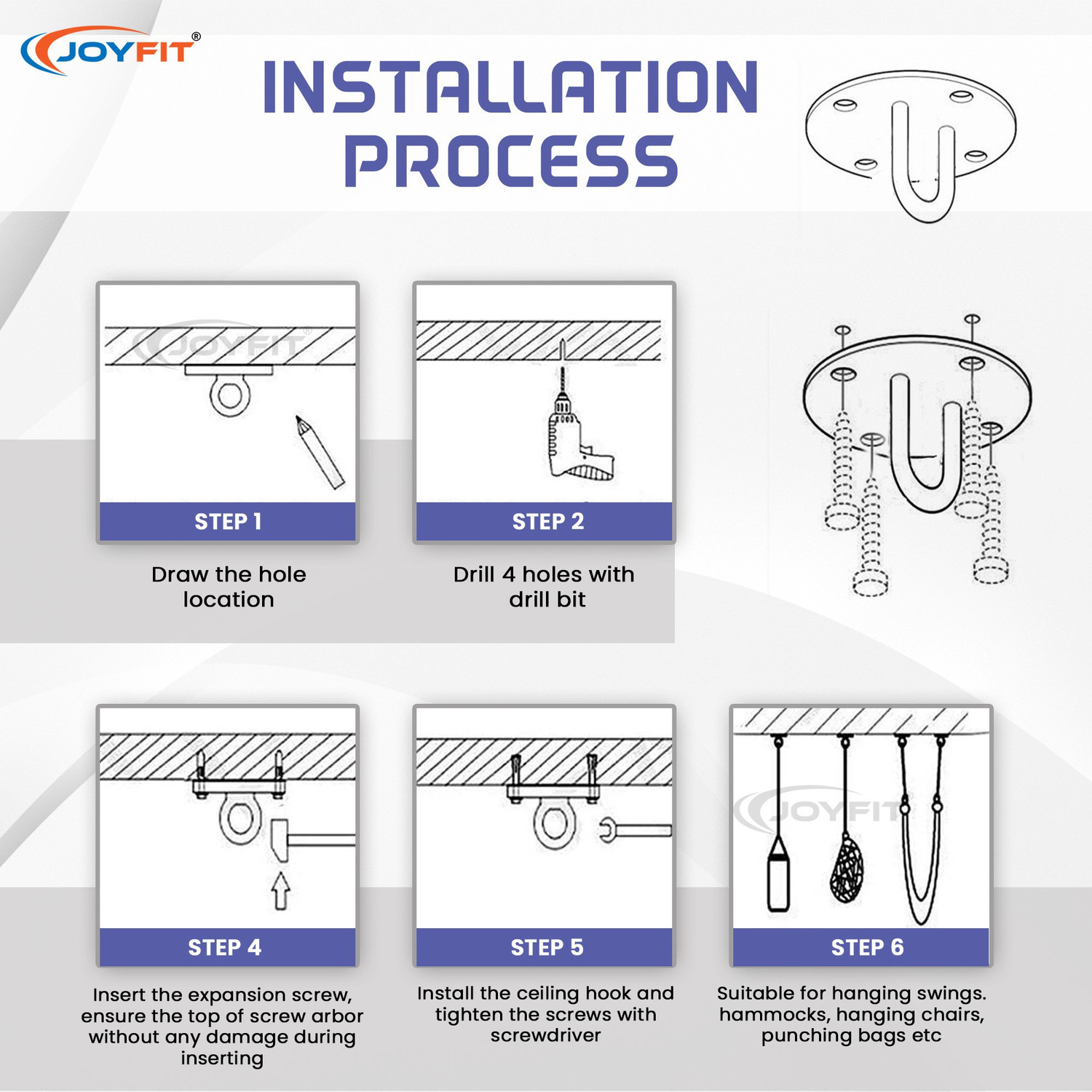 Image of Joyfit 250 kg Wall & Ceiling Anchor for Suspension Straps, Resistance Bands, Gymnastic Rings & Home Gym Combo
