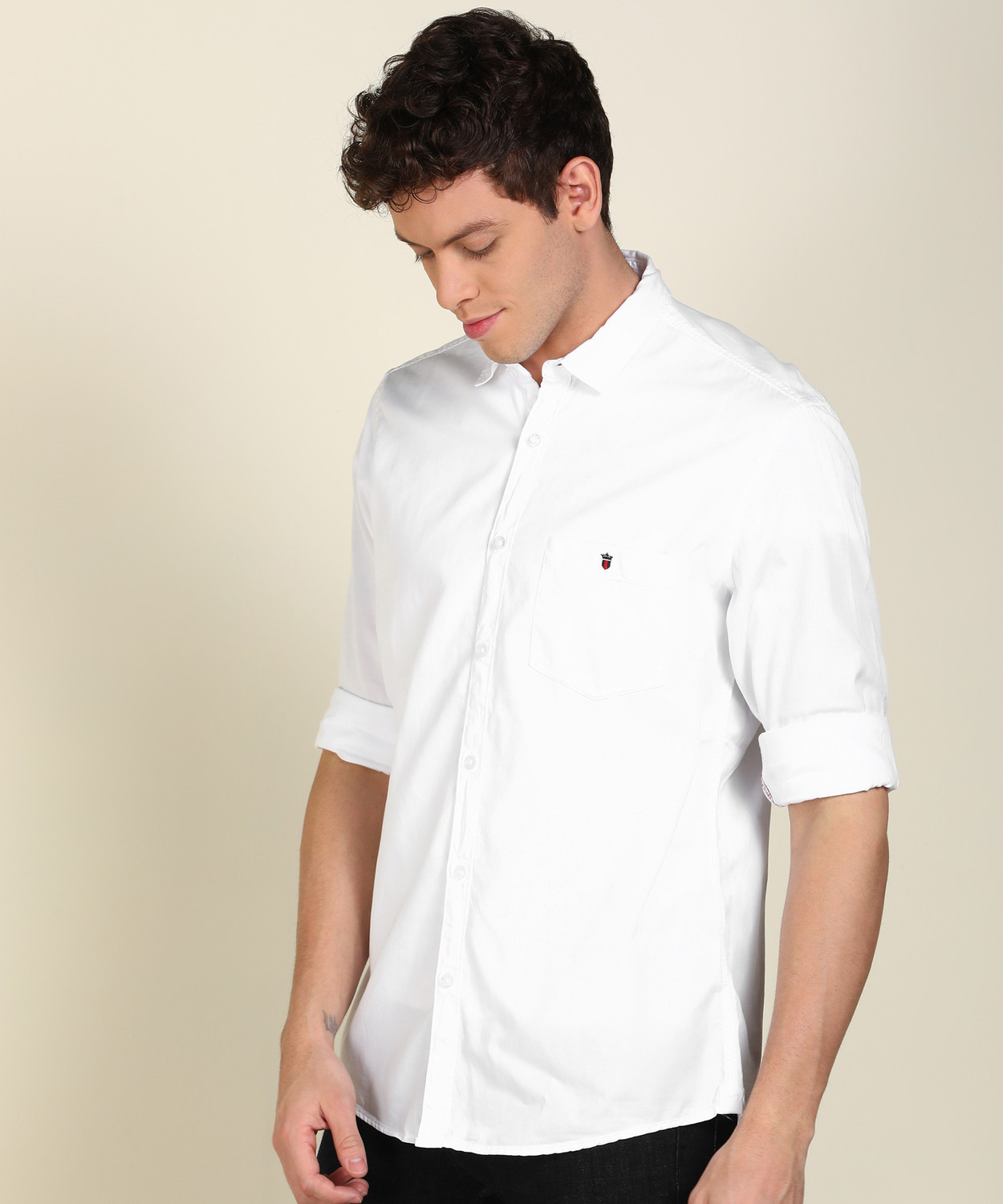 Image of Louis Philippe Jeans Men Solid Casual White Shirt