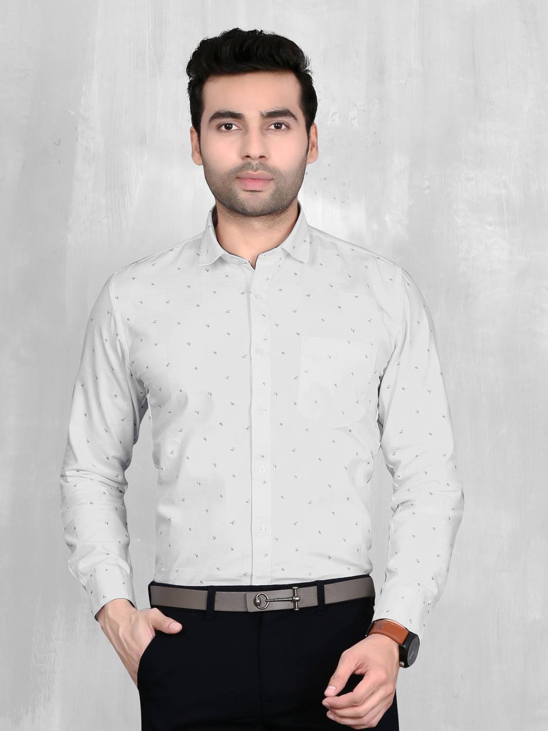 5TH ANFOLD Men Printed Formal White Shirt