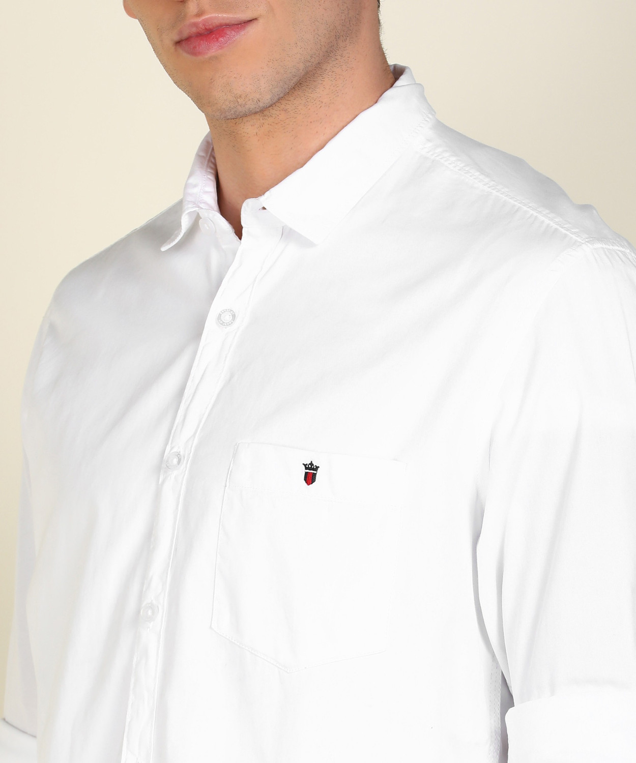 Image of Louis Philippe Jeans Men Solid Casual White Shirt