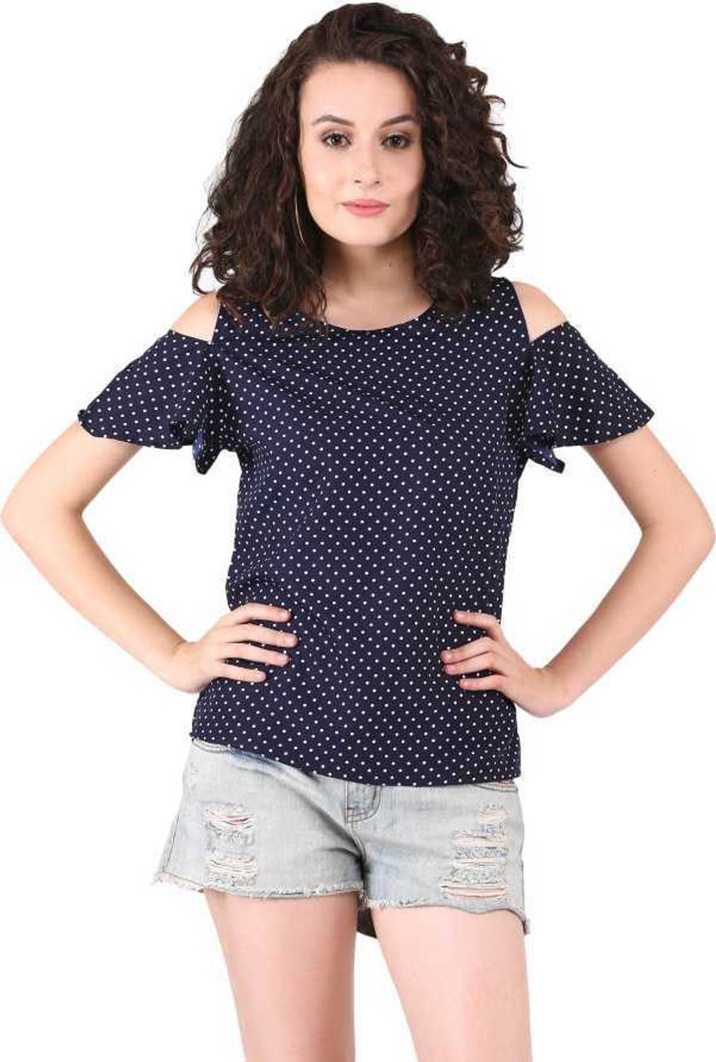 ADDICTED ATTIRE Casual Short Sleeve Printed Women White, Blue Top