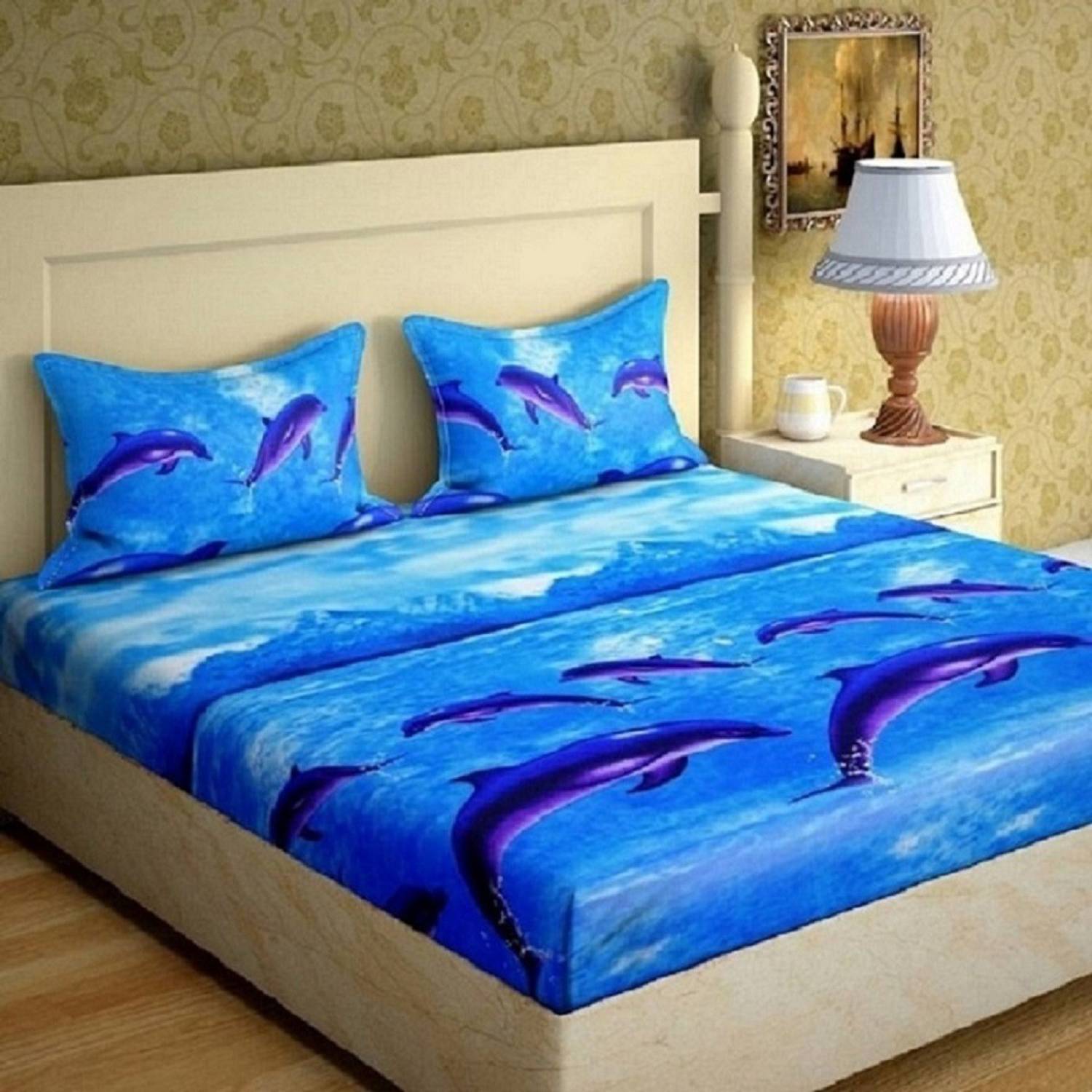 Aradhya Products Microfiber Double Flat 140 TC 3D Printed 1 Bedsheet with 2 Pillow Covers