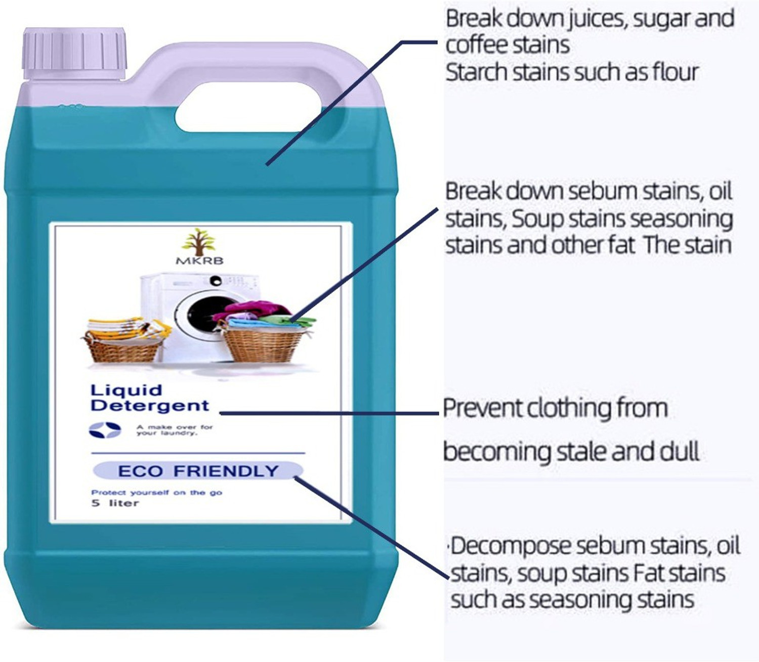 Image of MKRB Liquid Detergent, Suitable for top load detergent and front load liquid detergent, Wash Detergent for Machine and Hand Wash - 5 Litre Lavender Liquid Detergent