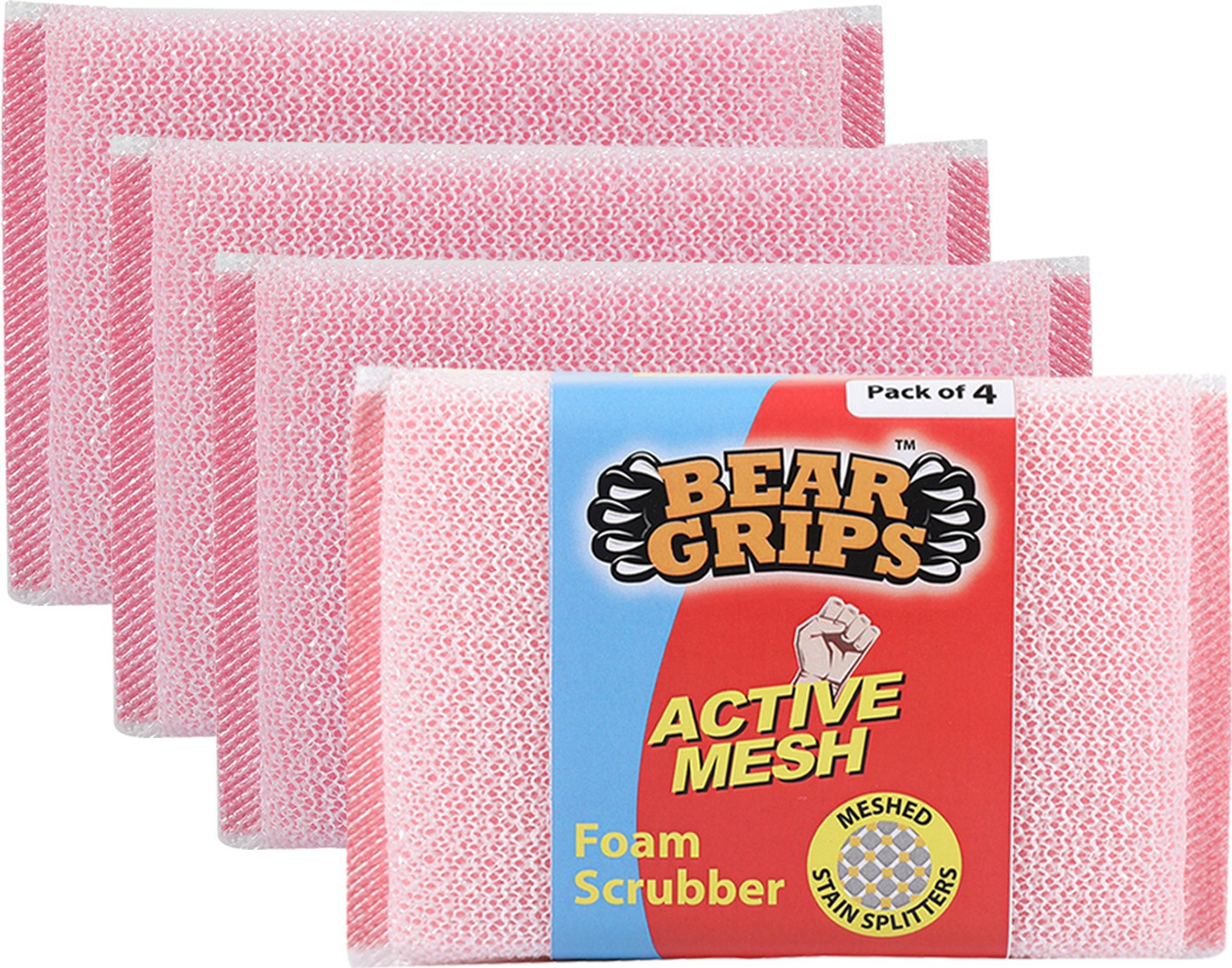 Image of Bear Grips Active mesh scrubber with net for all utensils type dish washing and oily stains cleaning Scrub Sponge