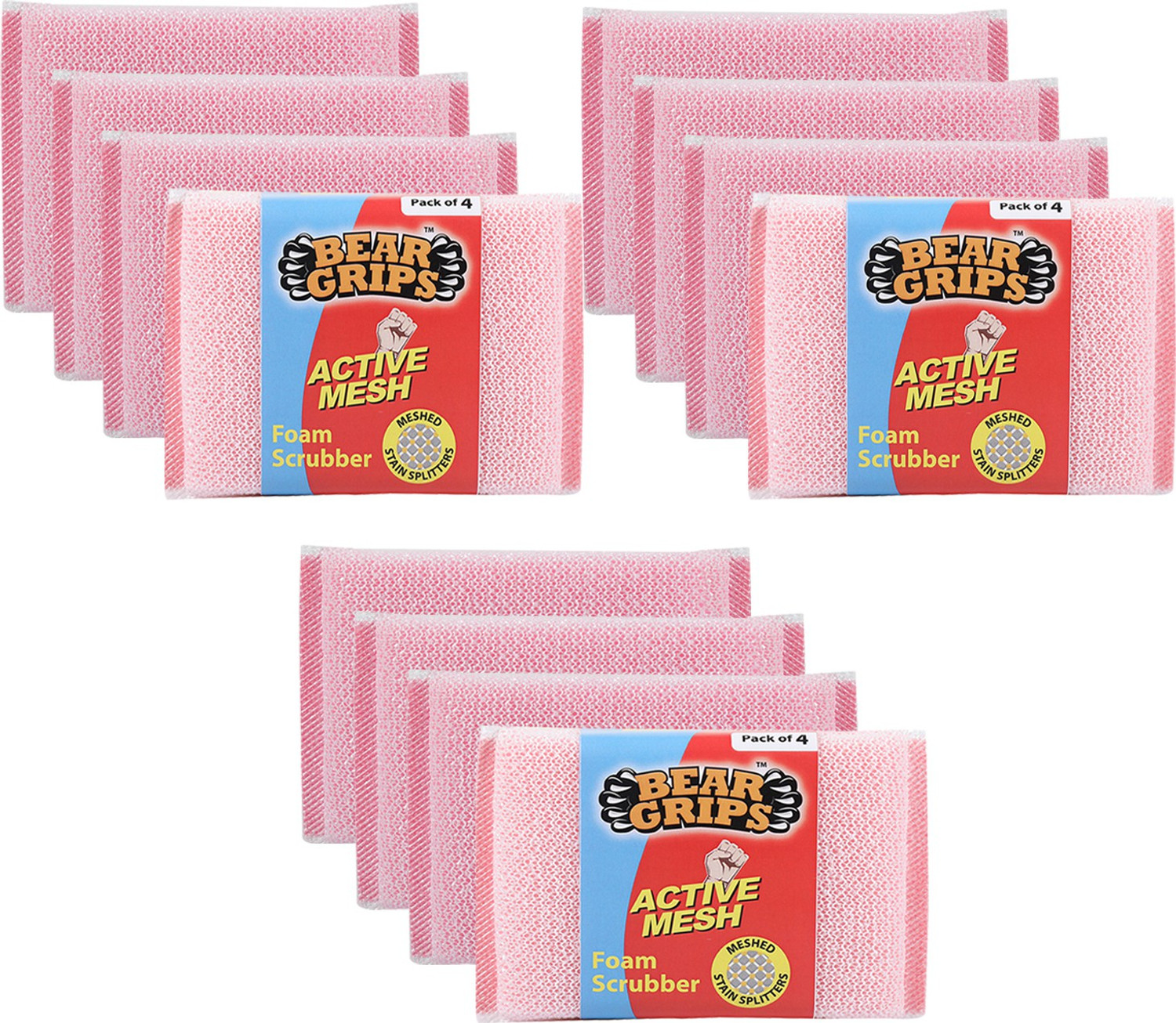 Image of Bear Grips Active mesh scrubber with net for all utensils type dish washing and oily stains cleaning Scrub Sponge