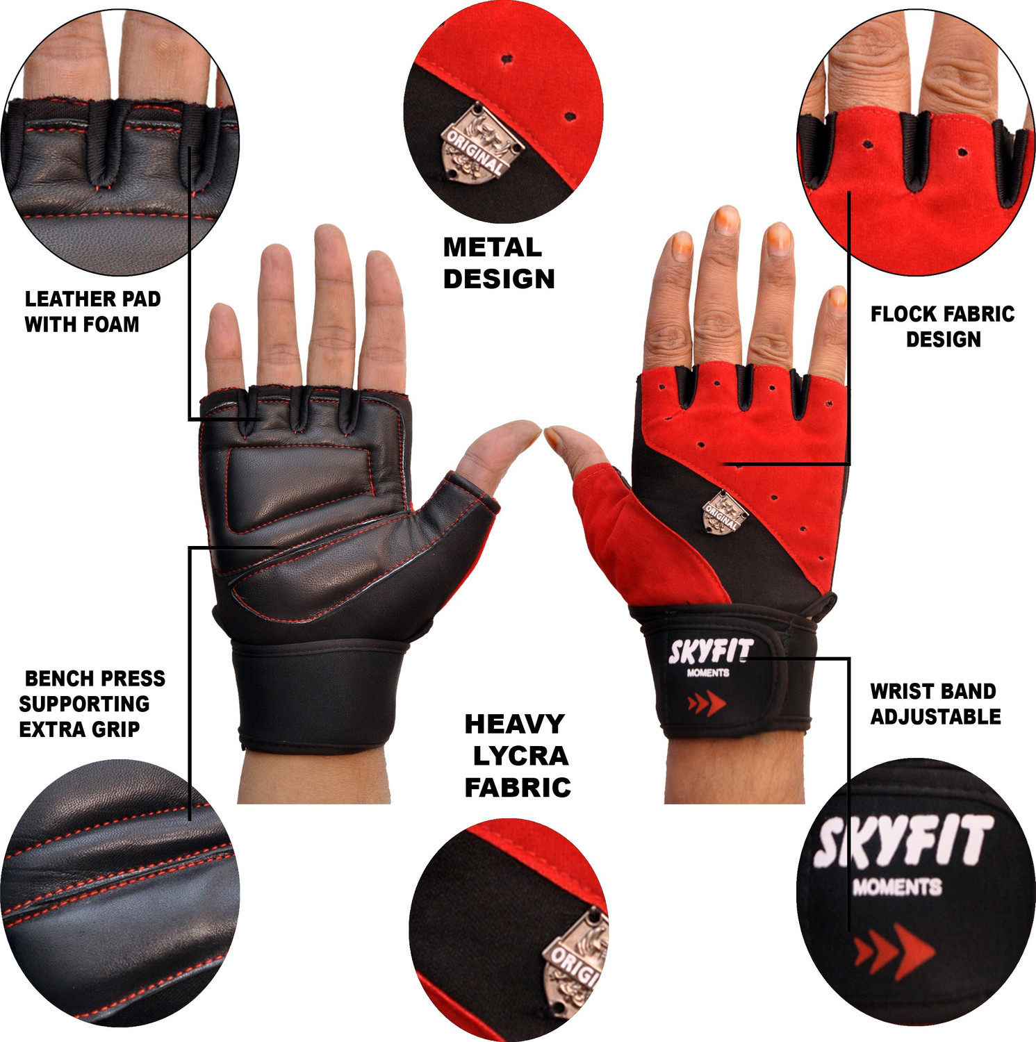 Image of SKYFIT Super Dryfit Leather Padded Gym Sports Riding Gloves for Men and Women Gym & Fitness Gloves