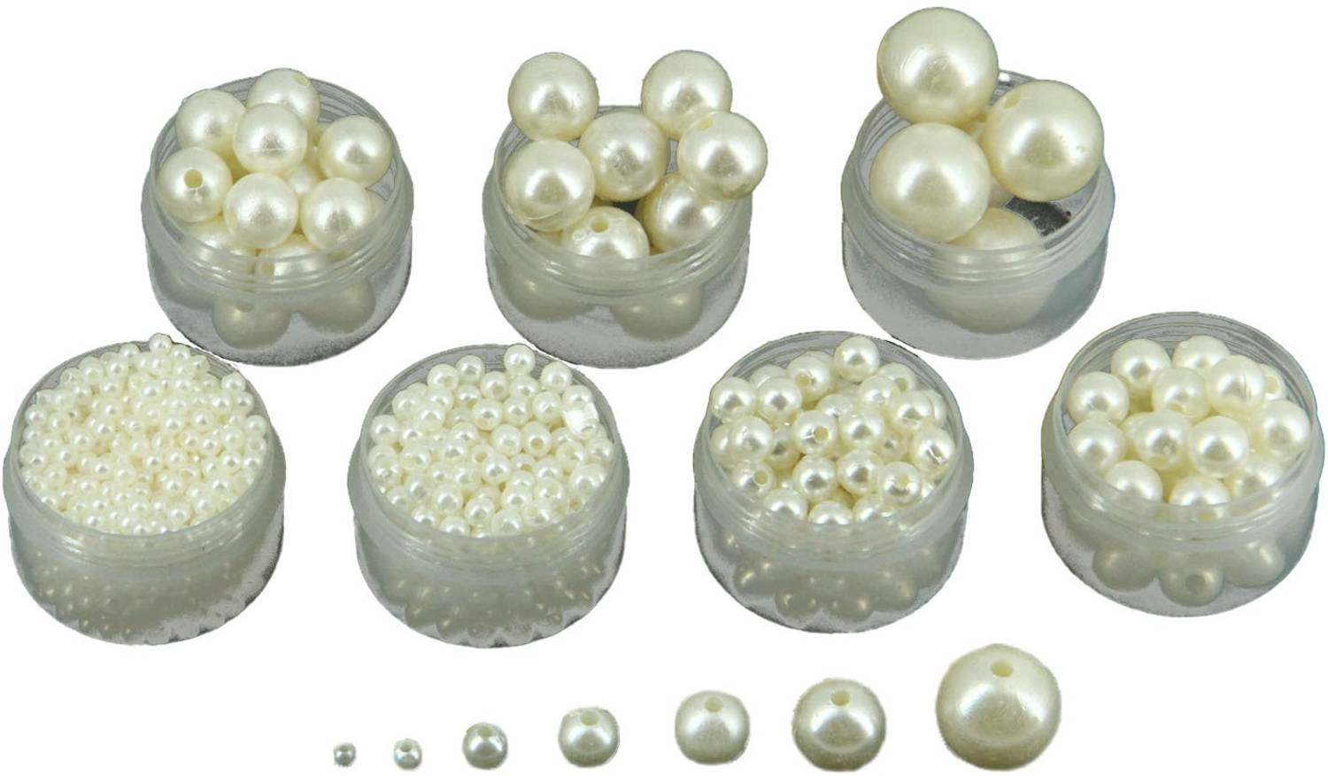 AUMNI CRAFTS Glass Pearl Beads With Plastic (225 Grams Total, 7 Size Combo - 3, 4, 6, 8, 10, 12, 16 MM) White For Jewellery Making Crafts Sewing