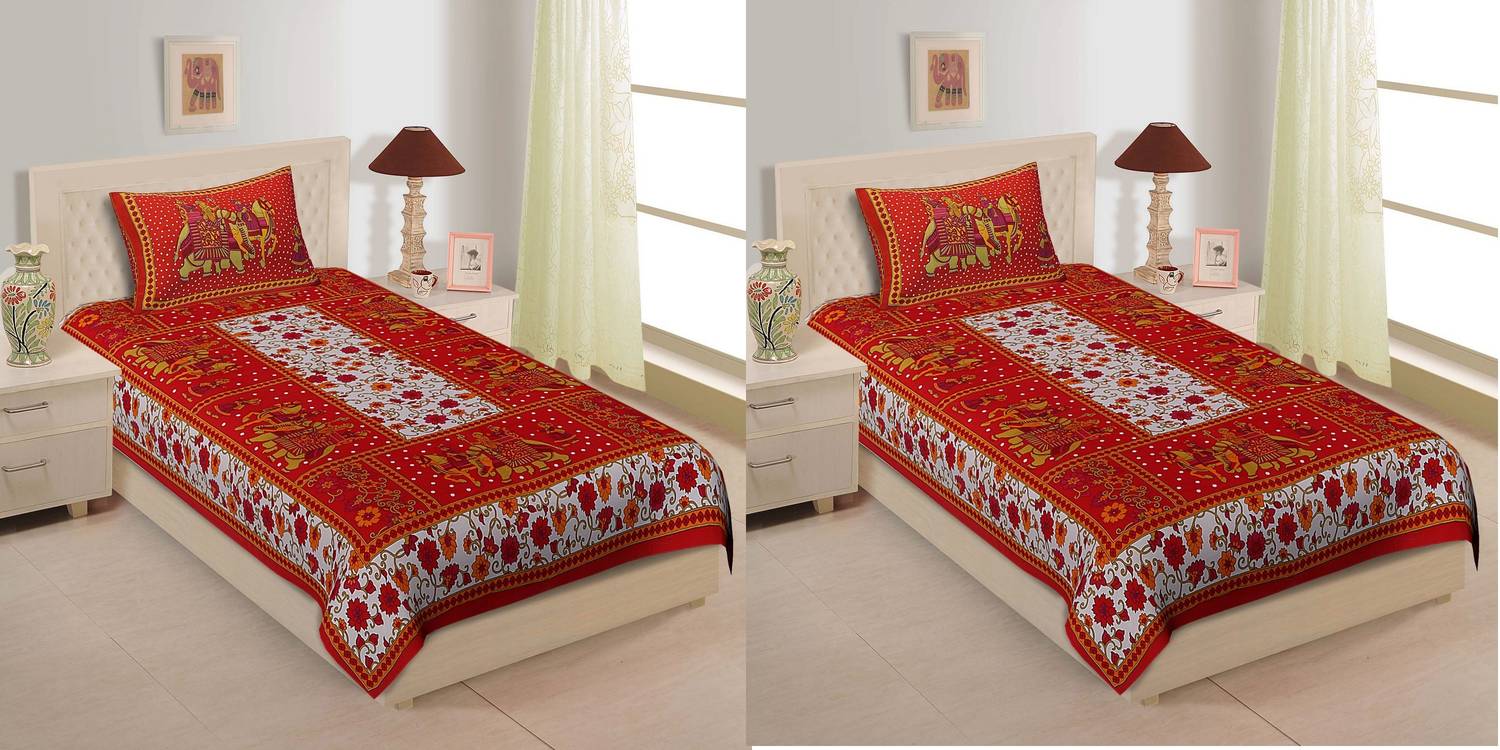 Avnish Enterprises Cotton Single Flat 140 TC Printed 2 Bedsheets with 4 Pillow Covers