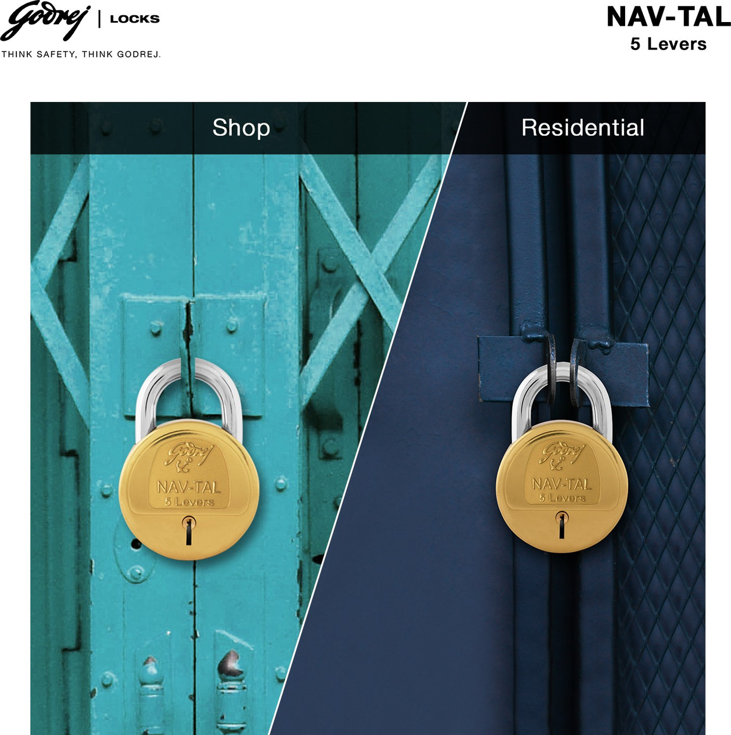 Image of Godrej Locks Locks Nav-tal 5 Levers Padlock (Gold Pack of 3) Padlock