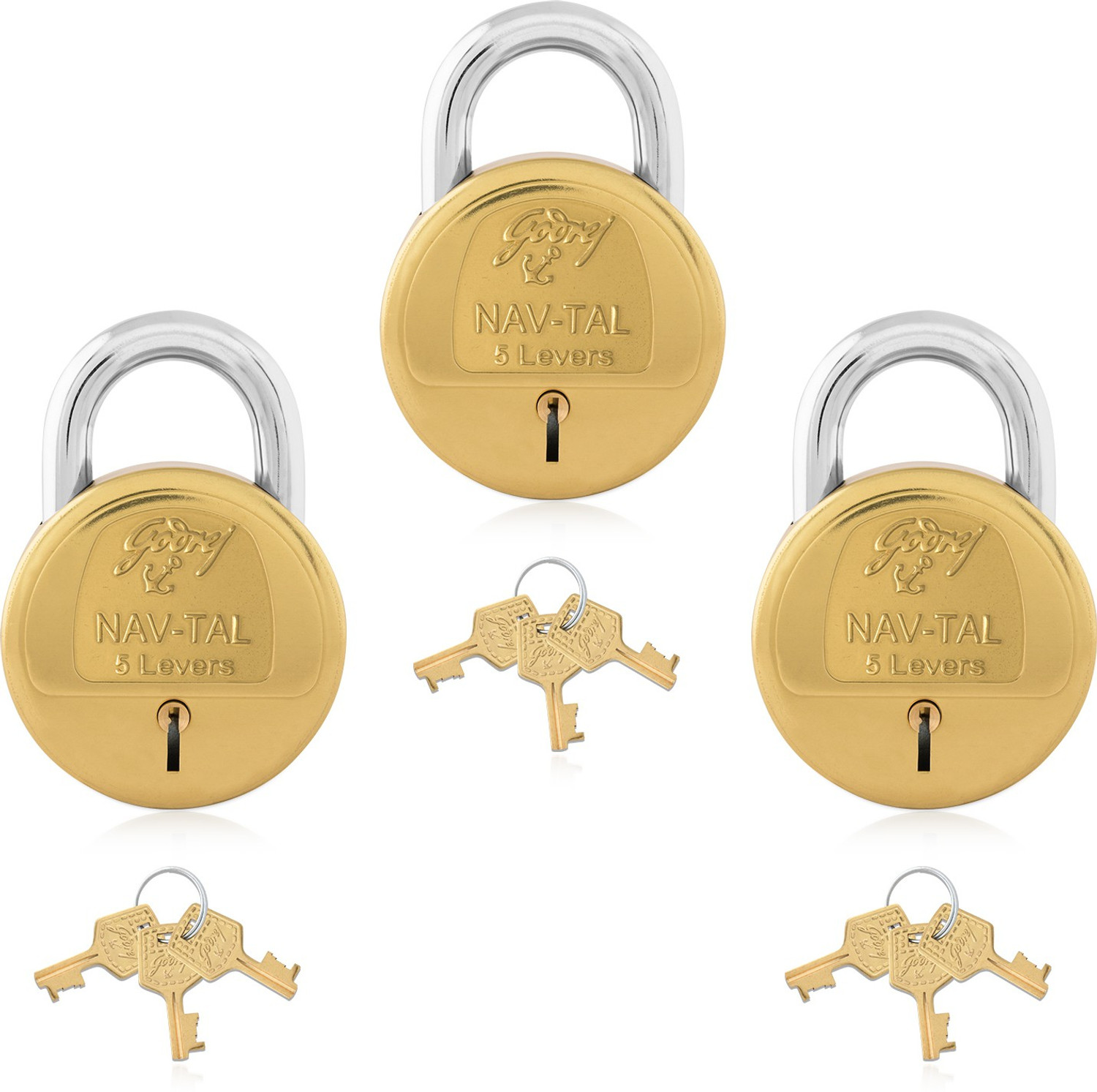 Image of Godrej Locks Locks Nav-tal 5 Levers Padlock (Gold Pack of 3) Padlock