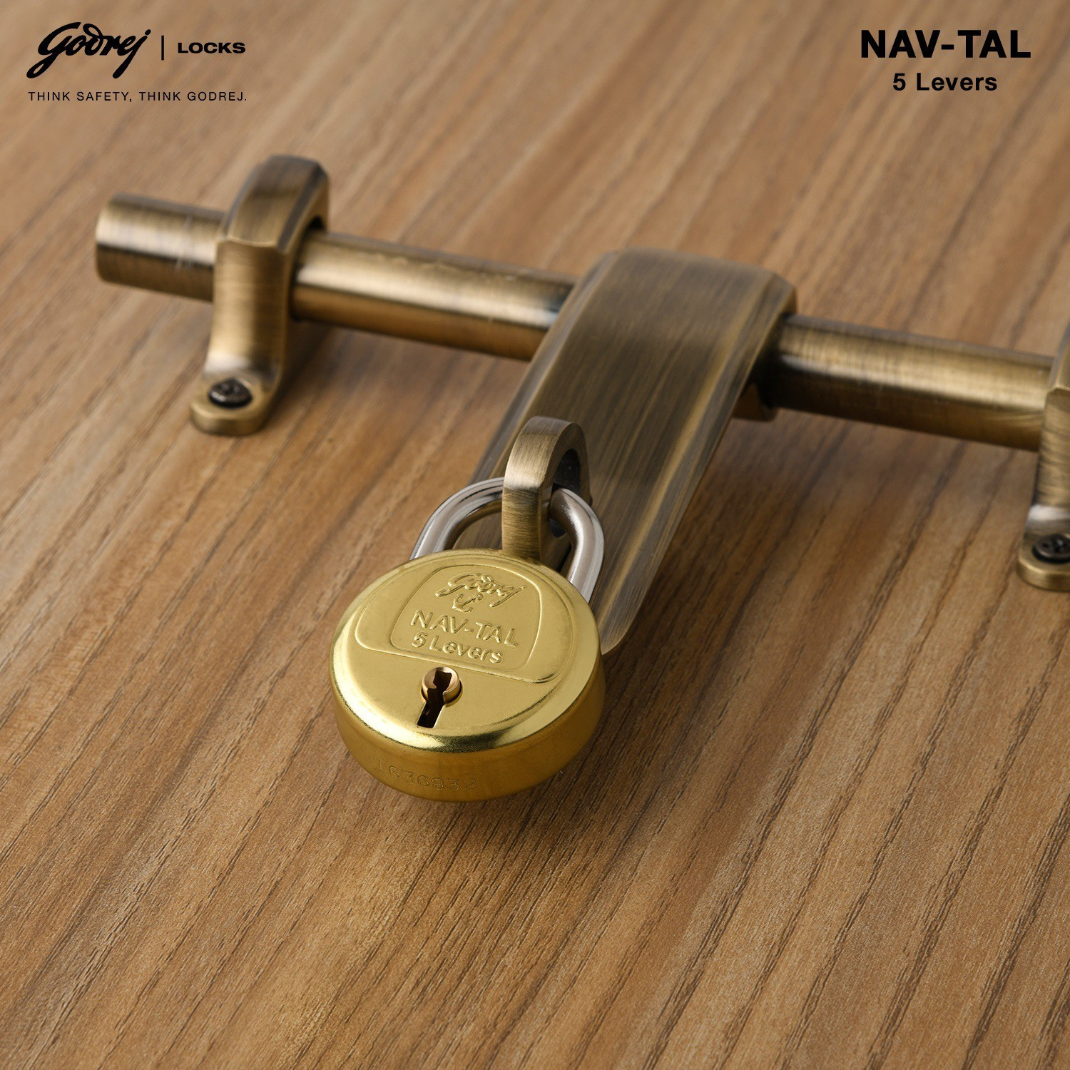 Image of Godrej Locks Locks Nav-tal 5 Levers Padlock (Gold Pack of 3) Padlock