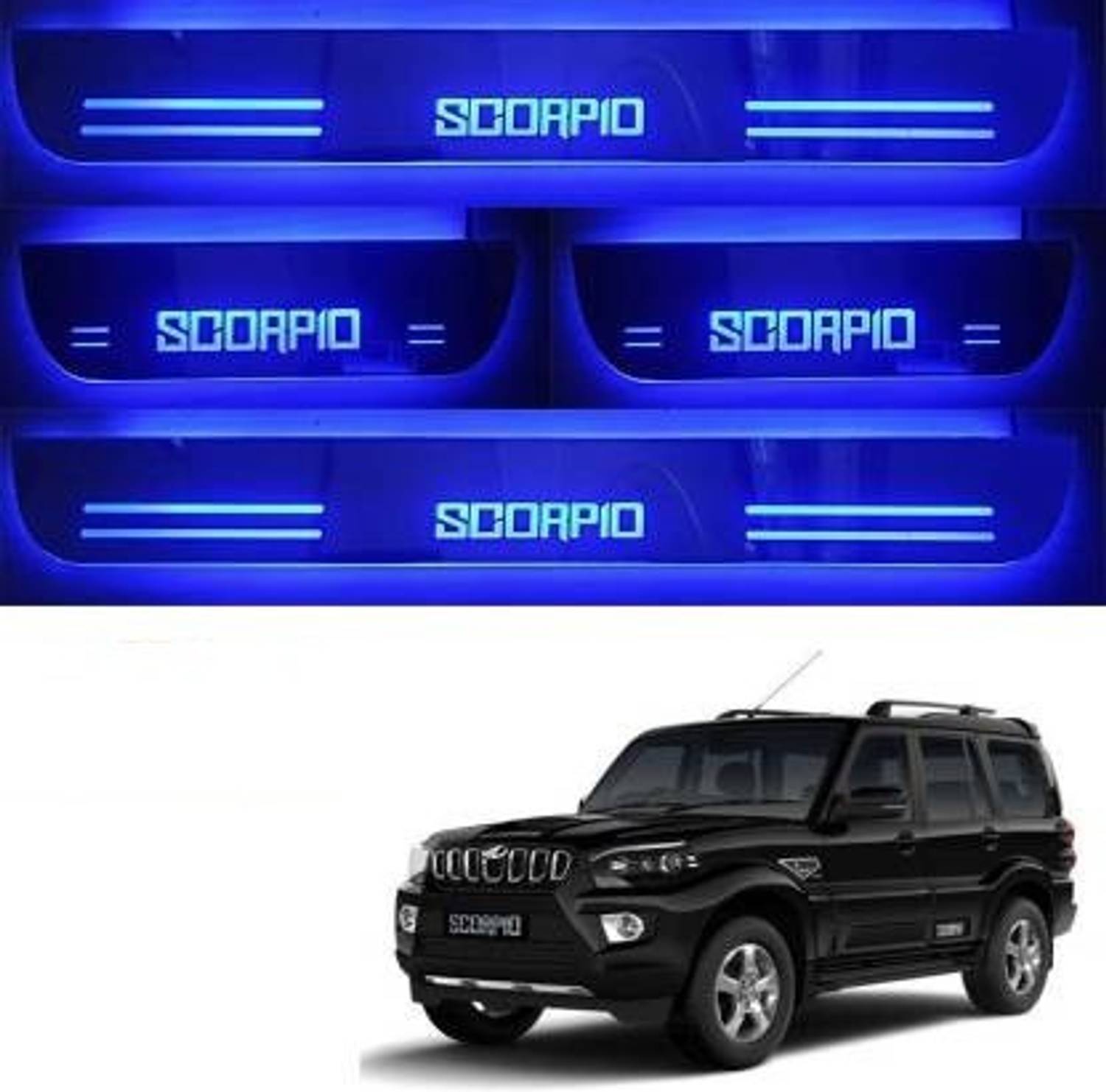CADEAU CDF772 Car Door Foot Step Led Sill Plate With Mirror Finish for compatible (Set of 4PCS, Blue) Door Sill Plate Door Sill Plate