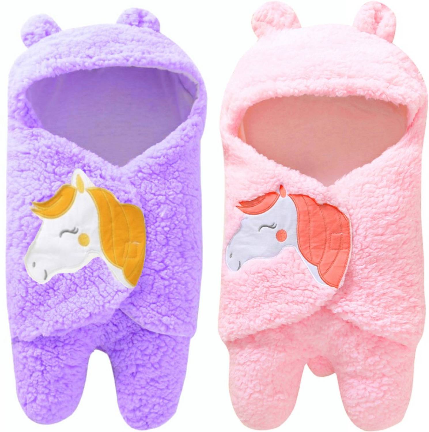 BRANDONN Embroidered Single Hooded Baby Blanket for Mild Winter