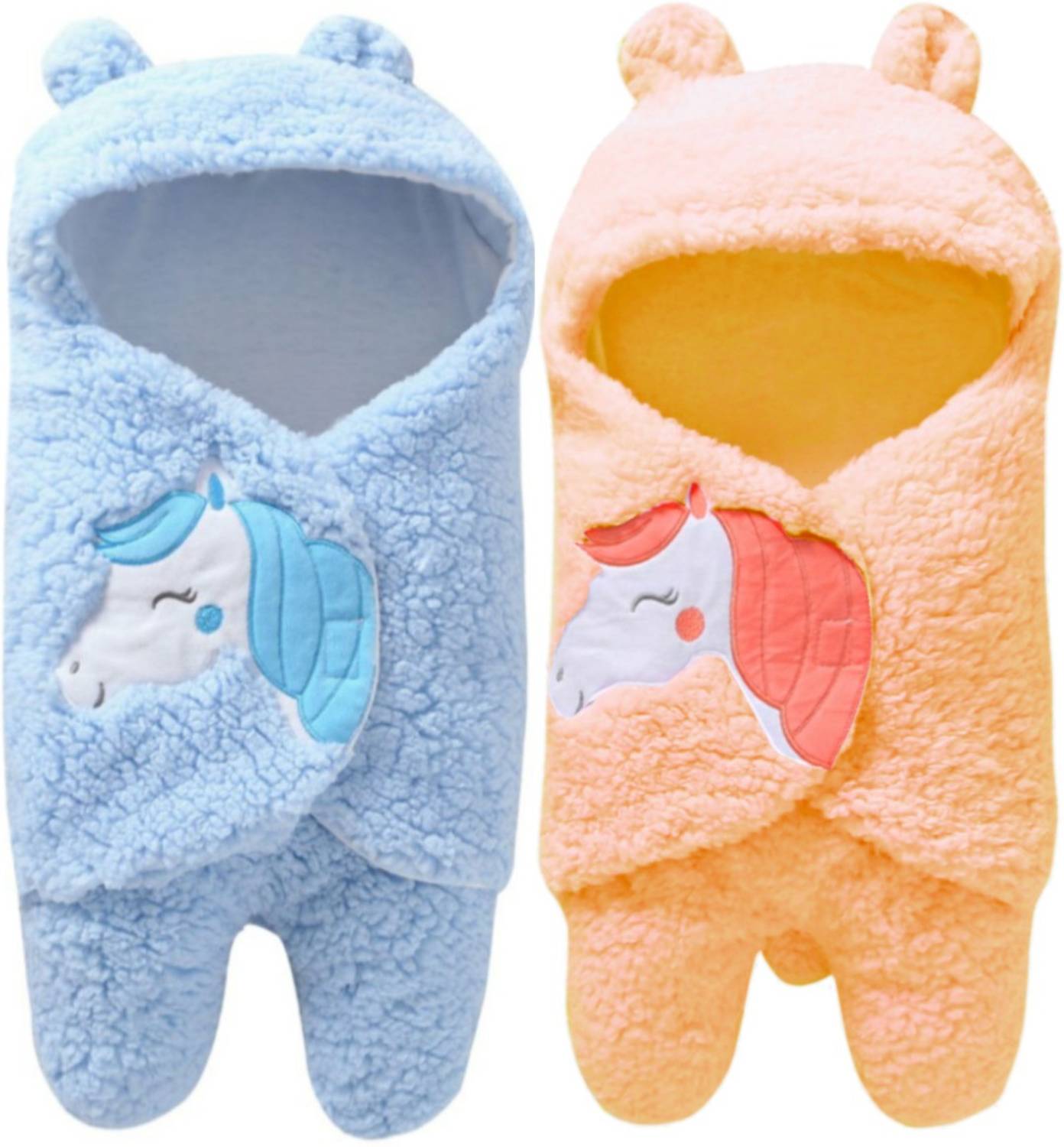 BRANDONN Embroidered Single Hooded Baby Blanket for Mild Winter