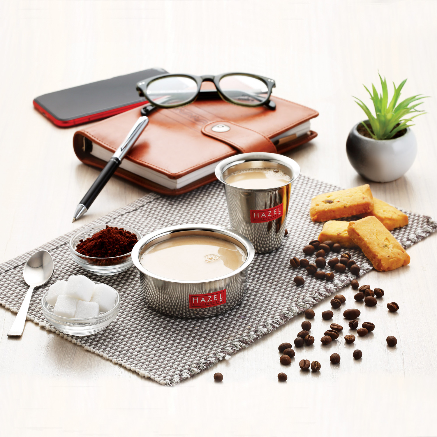 Image of HAZEL Pack of 4 Stainless Steel Stainless Steel Mini Tumbler Milk Tea Coffee South Indian Traditional Serving Dabara Glasses Set of 4, Silver