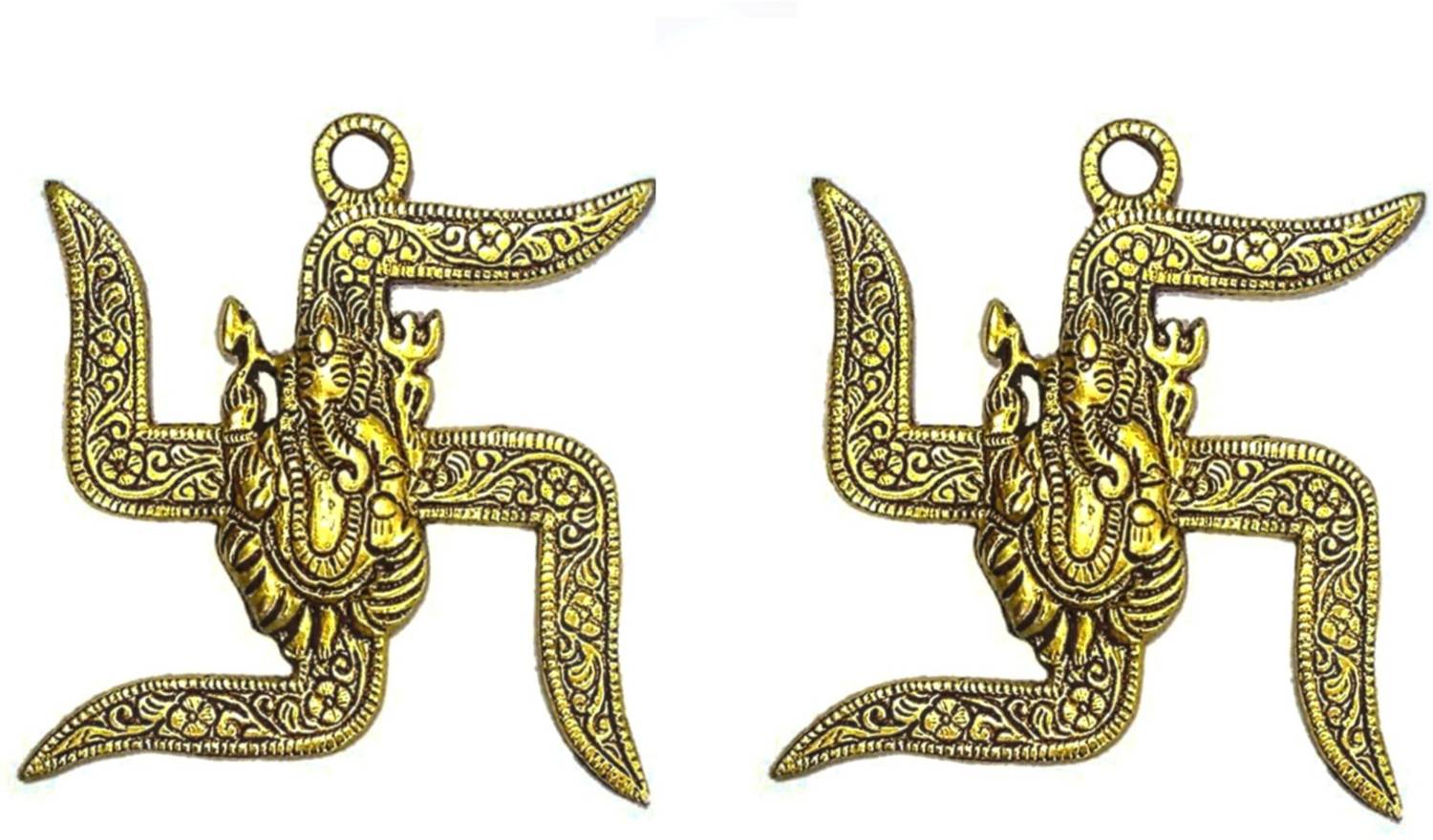 SP Handicrafts Lord Ganesha On Swastik Showpiece for door | Vastu and home decor|Brass Ganesh on Swastik Decorative Showpiece - 9 cm