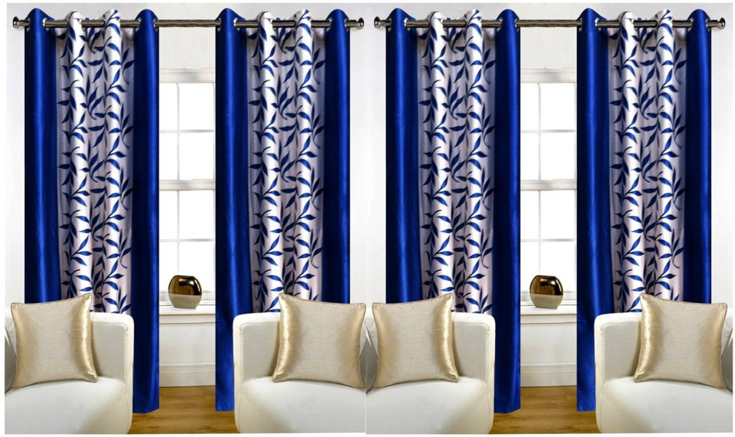 Image of STAMEN 214 cm (7 ft) Door Polyester Semi Transparent Curtain (Pack Of 4)