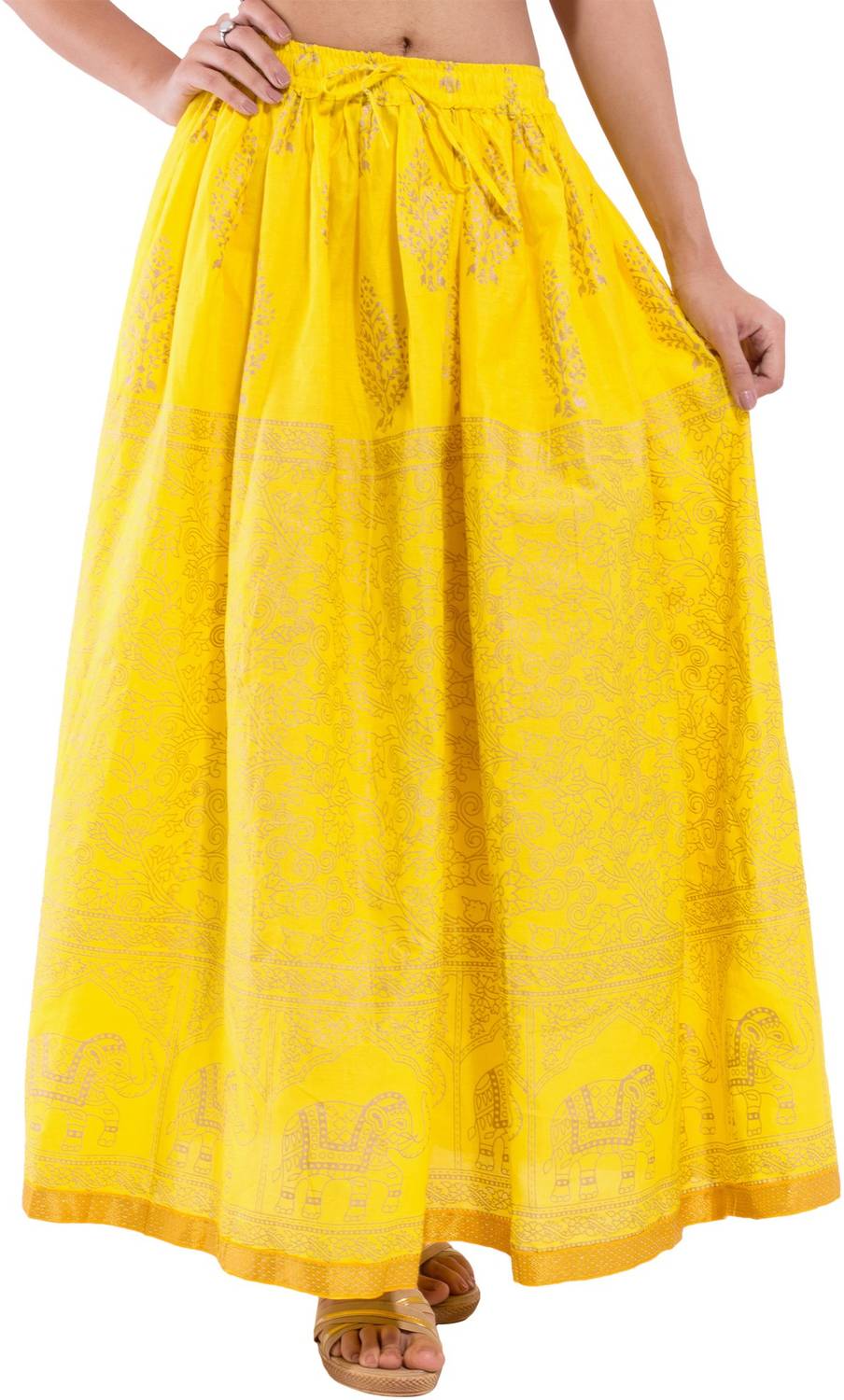 Archiecs Creation Animal Print Women Straight Yellow Skirt