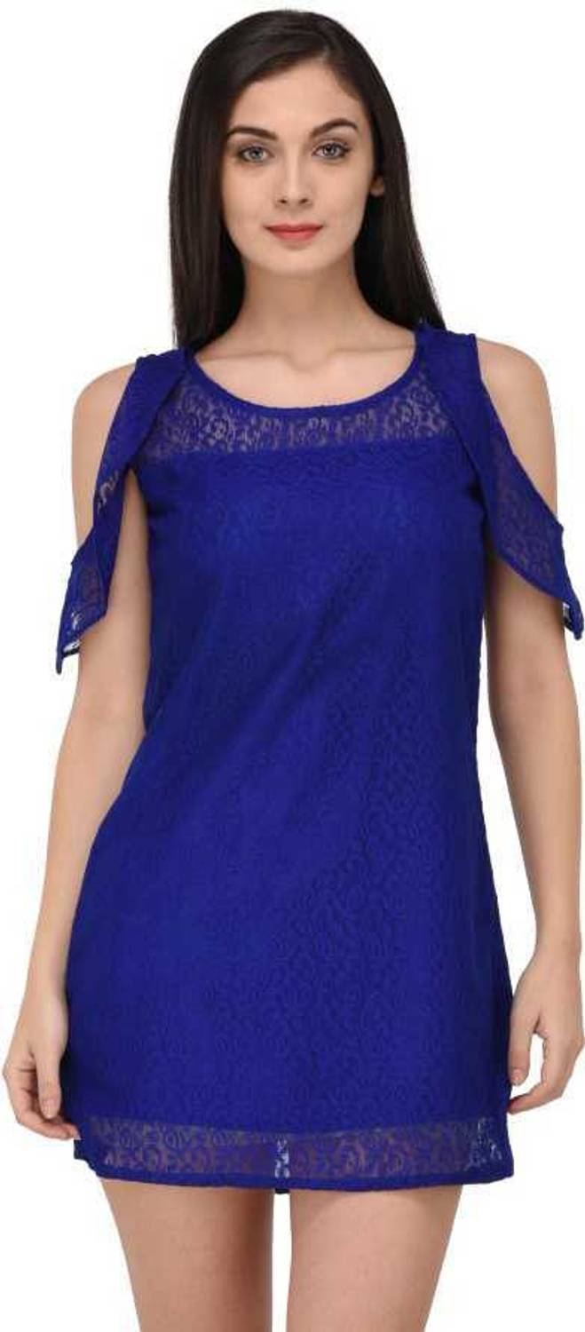 ADDICTED ATTIRE Women A-line Blue Mini/Short Dress