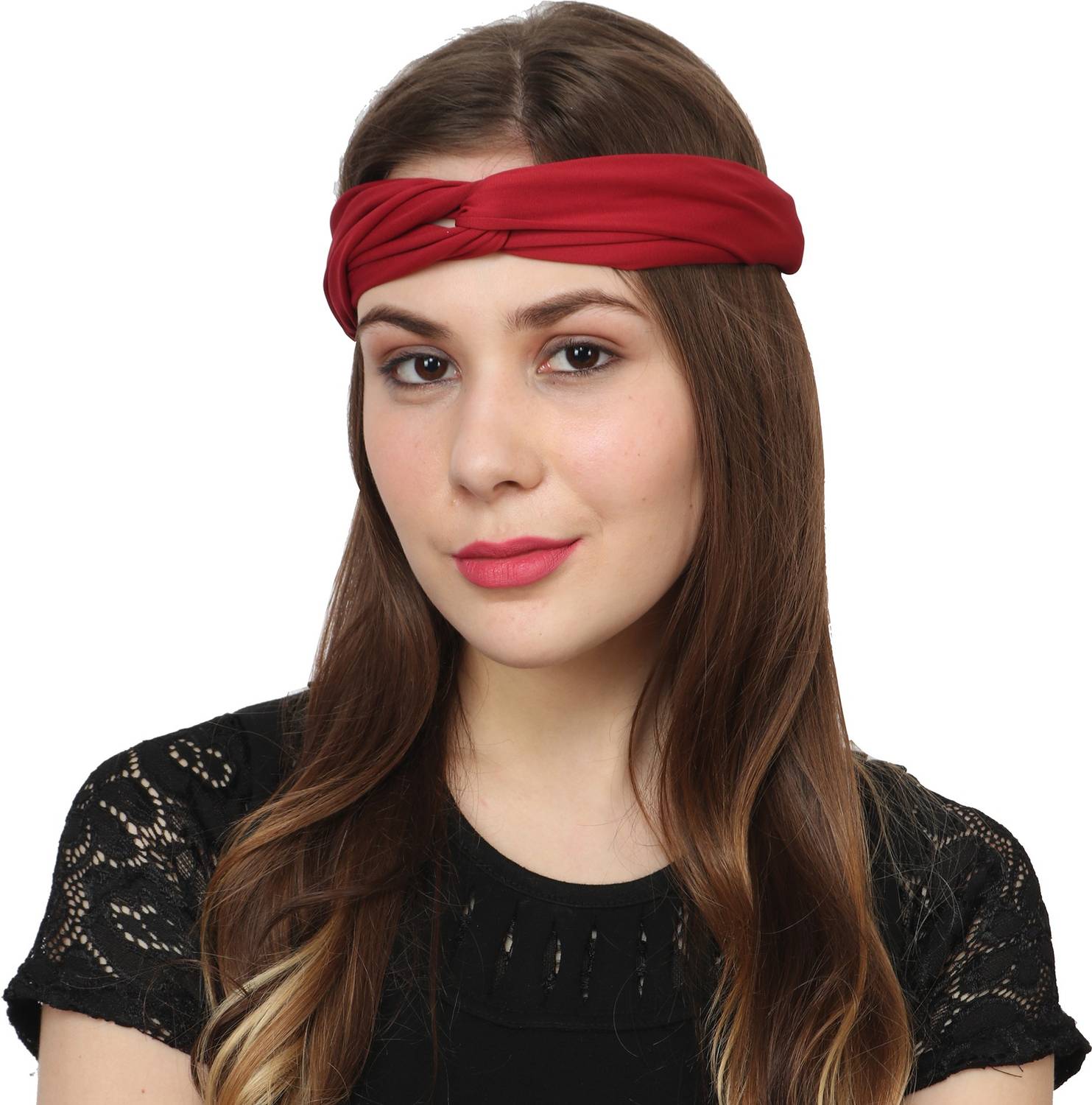 Bismaadh Headbands for Women Boho Knotted Stretchy Hair Bands, Criss Cross Elastic Headband Sports, Daily Hair Accessories for Yoga Workout Fitness (MAROON) Head Band