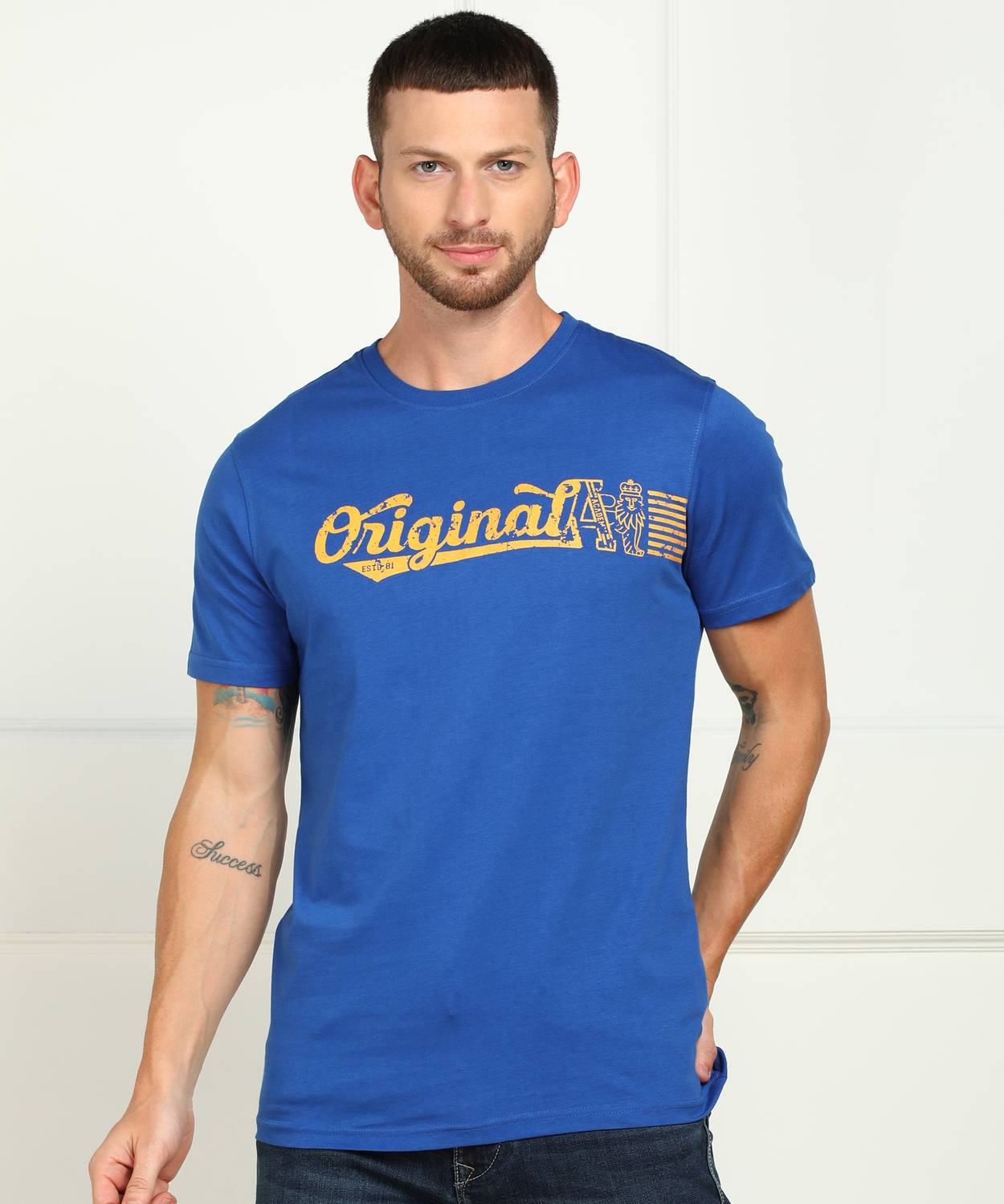 Academy By Van Heusen Printed Men Round Neck Blue T-Shirt