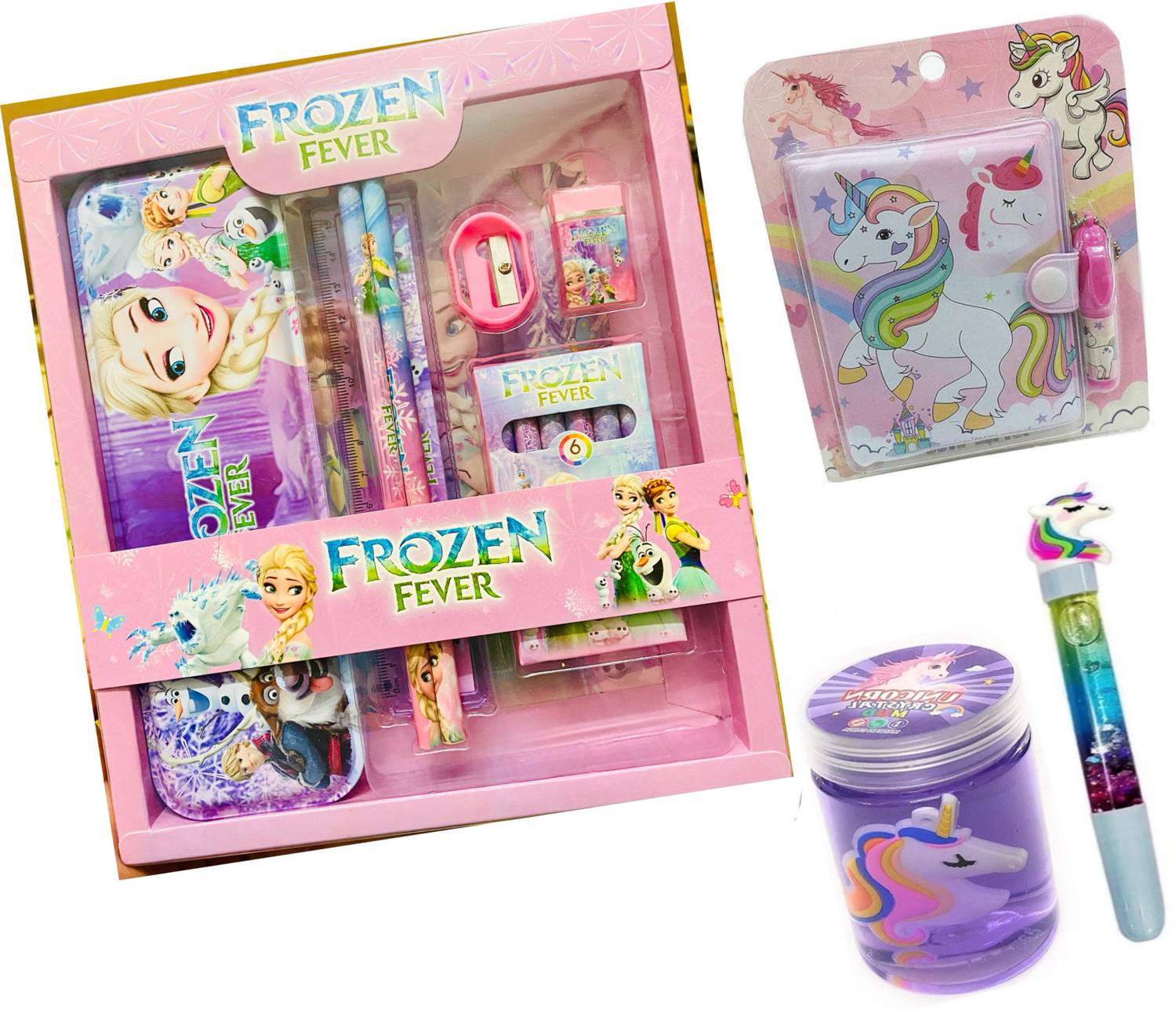 13House Kids (Pack of 4)Frozen Fever Stationary Set /Unicorn Pocket Diary With Cute Pen Set For Girls/Unicorn Toy Slime/ Glitter Gel Pen/Return gift for kids/Gifting For Kids/Unicorn Lovers/School Set