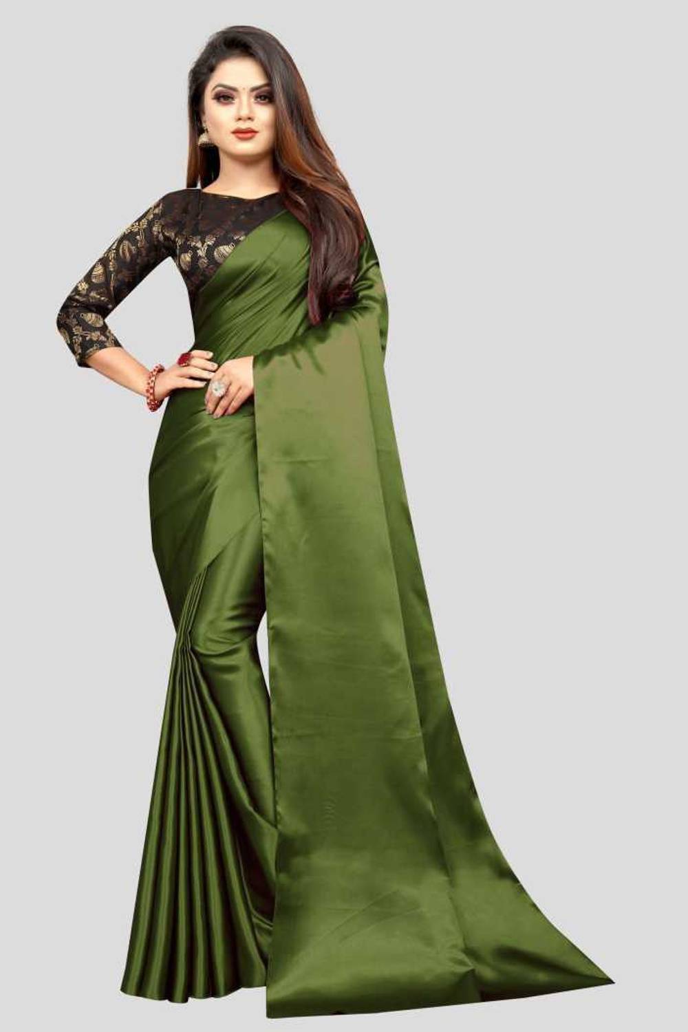 Amiga fashion Solid/Plain Bollywood Satin Saree