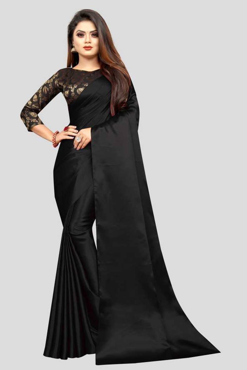Amiga fashion Solid/Plain Bollywood Satin Saree