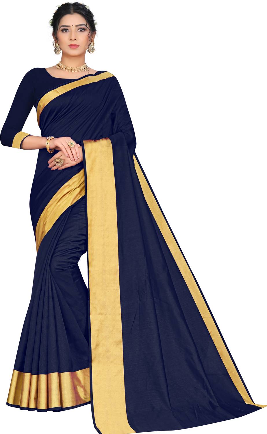 BAPS Self Design, Woven, Embellished, Solid/Plain Bollywood Cotton Blend, Art Silk Saree