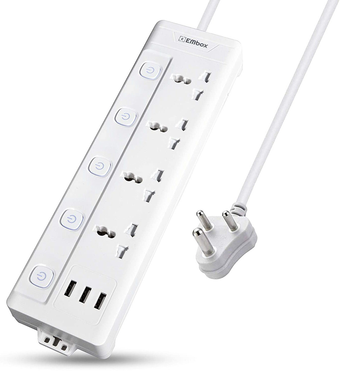Image of EMBox Extension Boards with USB Port - 4 Universal Sockets and 3 USB (2.4 A) Charging Ports with Indicator, 1.8 mtr Cord, Individial Switch Safety Shutter Protection, Extension Cord with USB 4 Socket Extension Boards