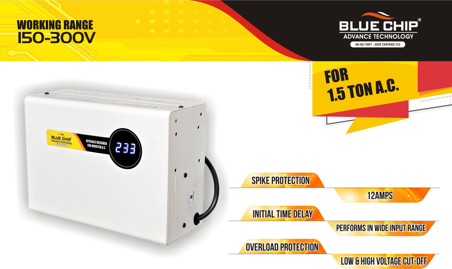 Image of BLUECHIP Voltage Stabilizer for Upto 1.5 Ton AC for Home with Digital Display and Metallic Body ( 4kVA , Working Range - 150-300 V , Wall Mount) Voltage Stabilizer for Upto 1.5 Ton AC for Home with Digital Display and Metallic Body ( 4kVA , Working Range - 150-300 V