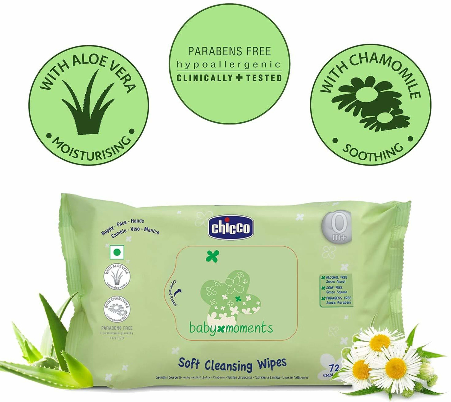 Image of Chicco Baby Wipes Sticker 72 Pcs In