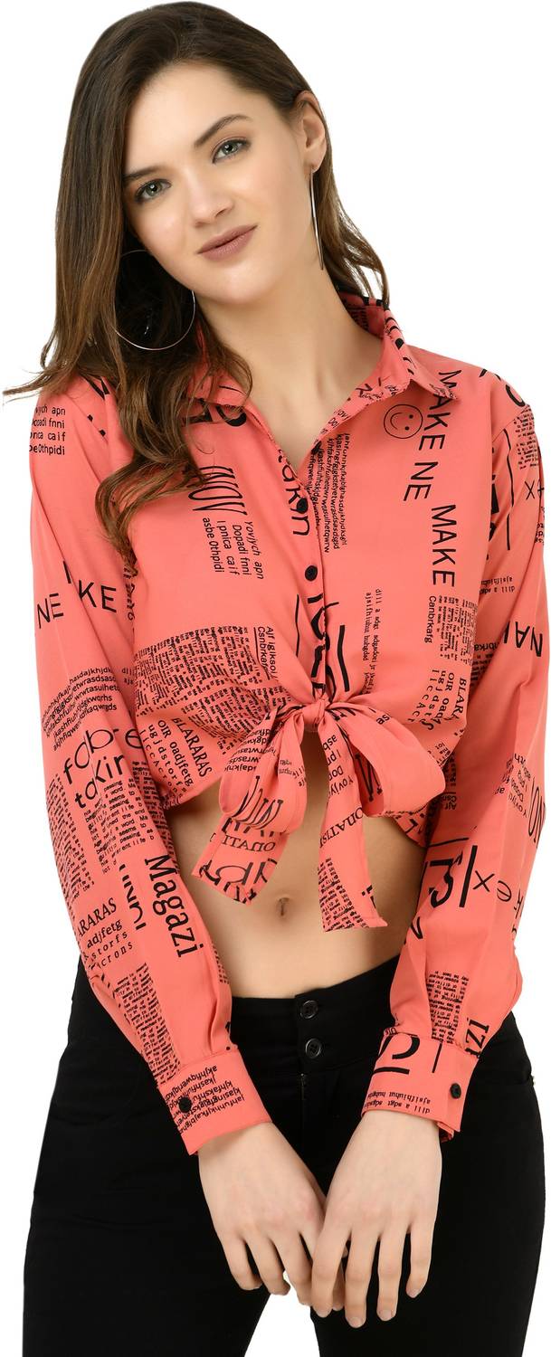 Asad Fashion Casual Full Sleeve Printed Women Red Top