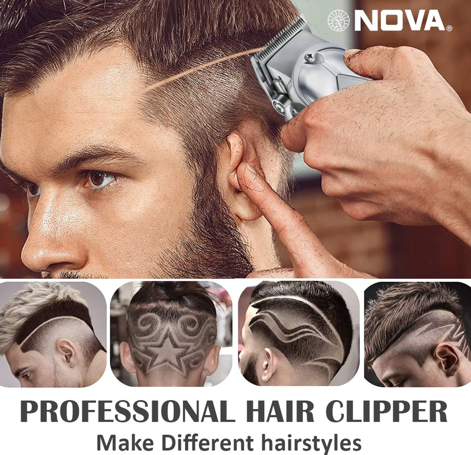 Image of NOVA Professional Cordless 1068 Hair Clipper Trimmer 240 min Runtime 5 Length Settings