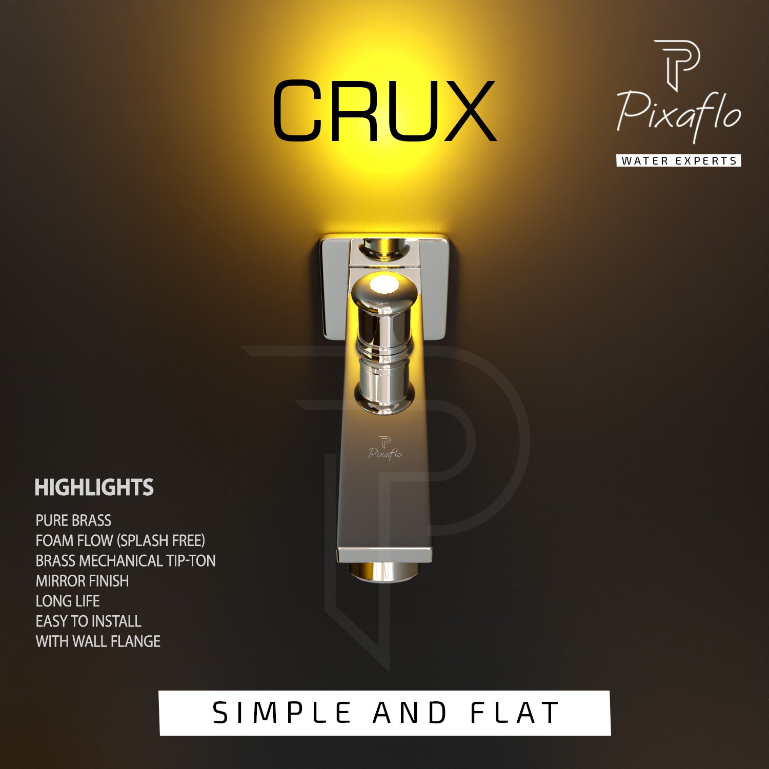 Image of PIXAFLO Crux Brass Bath Tub Diverter Spout with Wall Flange (Chrome) (Tip-Ton) HIGH FLOW Spout Faucet