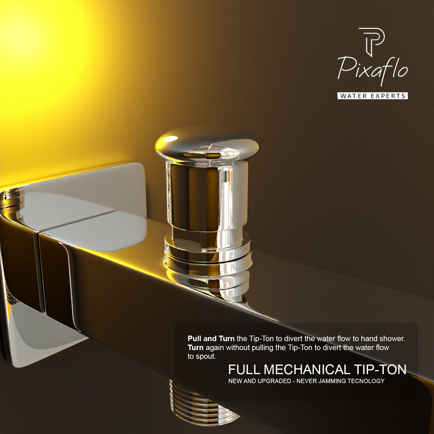 Image of PIXAFLO Crux Brass Bath Tub Diverter Spout with Wall Flange (Chrome) (Tip-Ton) HIGH FLOW Spout Faucet