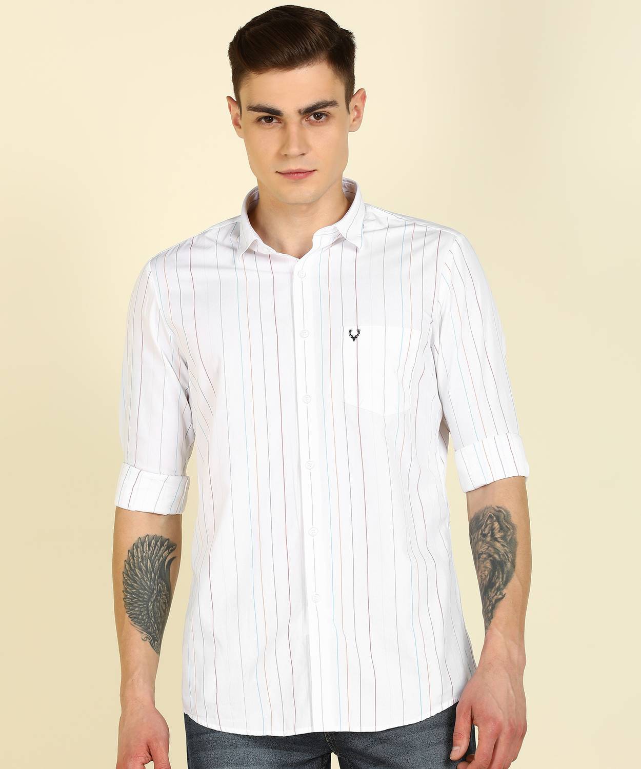 Allen Solly Men Striped Casual White Shirt