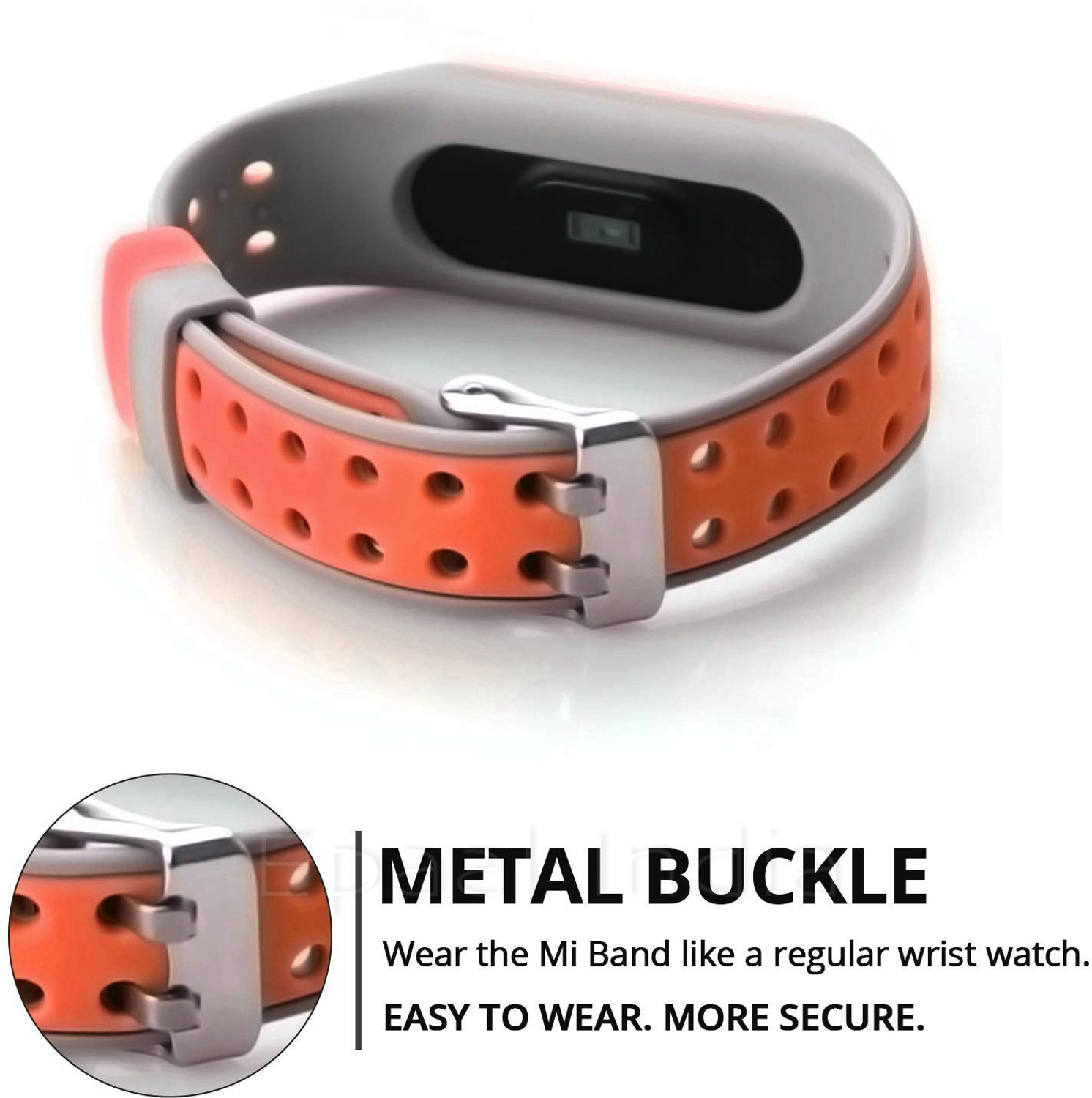 Image of Epaal Super Soft Strap with Metal Buckle for Mi Band 5 / Mi Band 6 (Orange-Grey) Smart Watch Strap